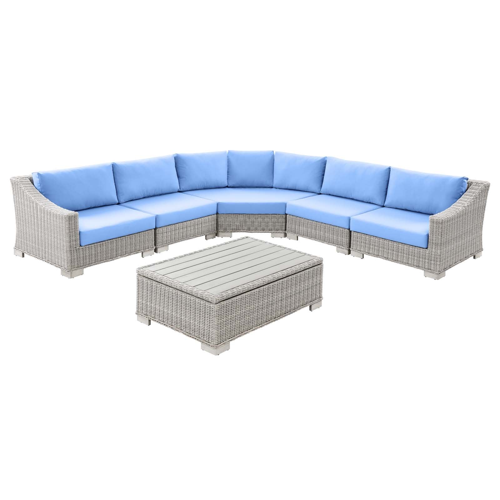 Conway Outdoor Patio Wicker Rattan 6-Piece Sectional Sofa Furniture Set - East Shore Modern Home Furnishings