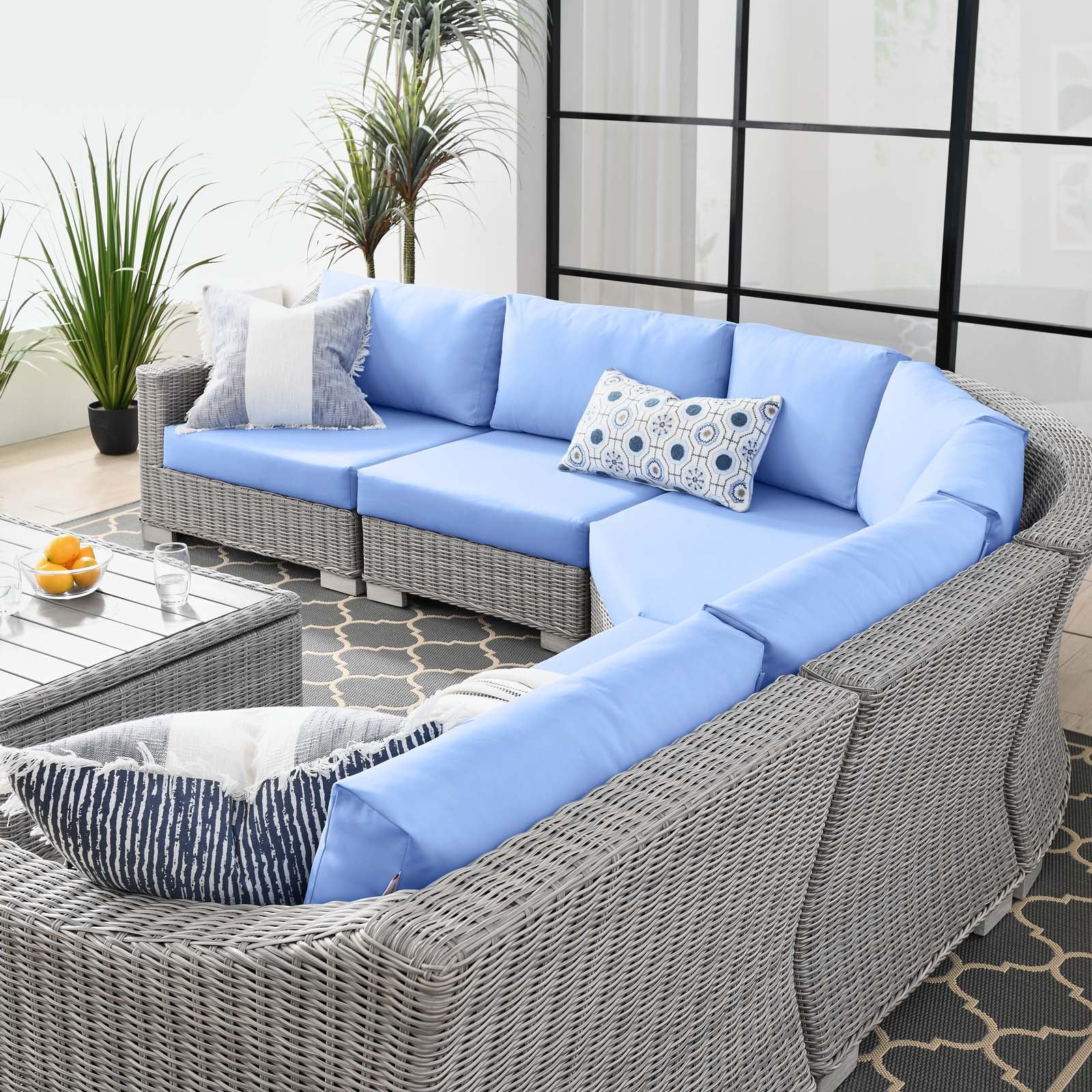 Conway Outdoor Patio Wicker Rattan 6-Piece Sectional Sofa Furniture Set