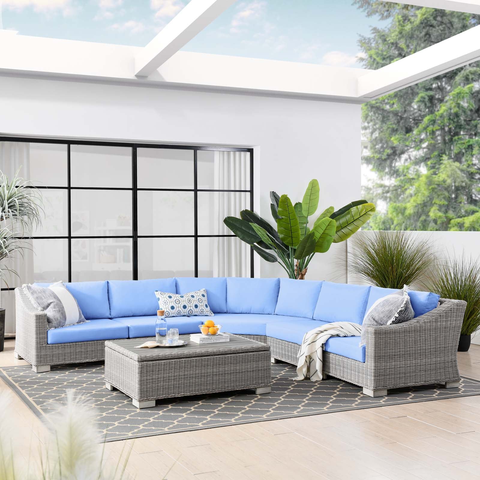 Conway Outdoor Patio Wicker Rattan 6-Piece Sectional Sofa Furniture Set