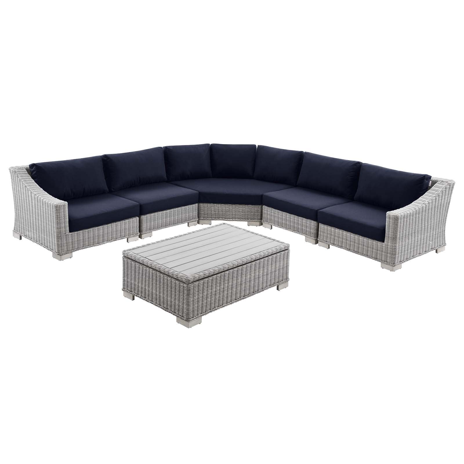 Conway Outdoor Patio Wicker Rattan 6-Piece Sectional Sofa Furniture Set - East Shore Modern Home Furnishings