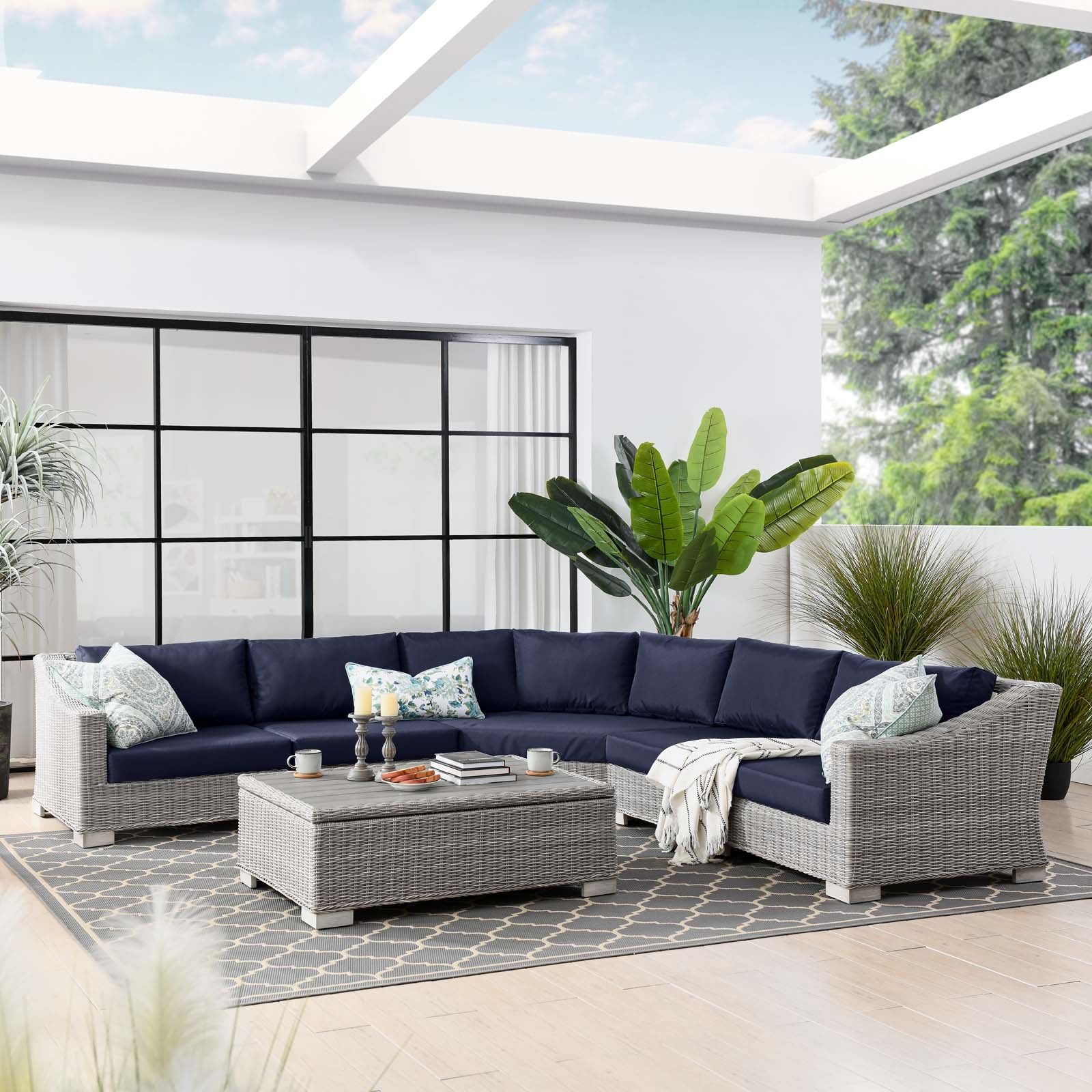 Conway Outdoor Patio Wicker Rattan 6-Piece Sectional Sofa Furniture Set