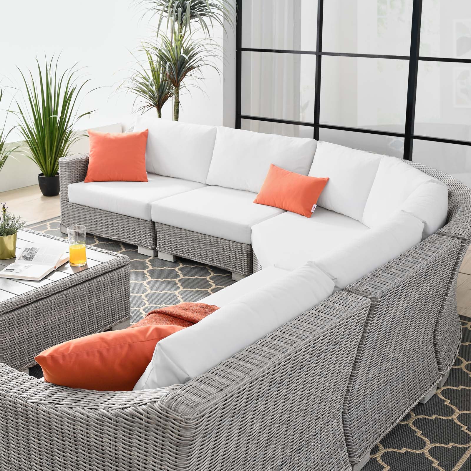Conway Outdoor Patio Wicker Rattan 6-Piece Sectional Sofa Furniture Set