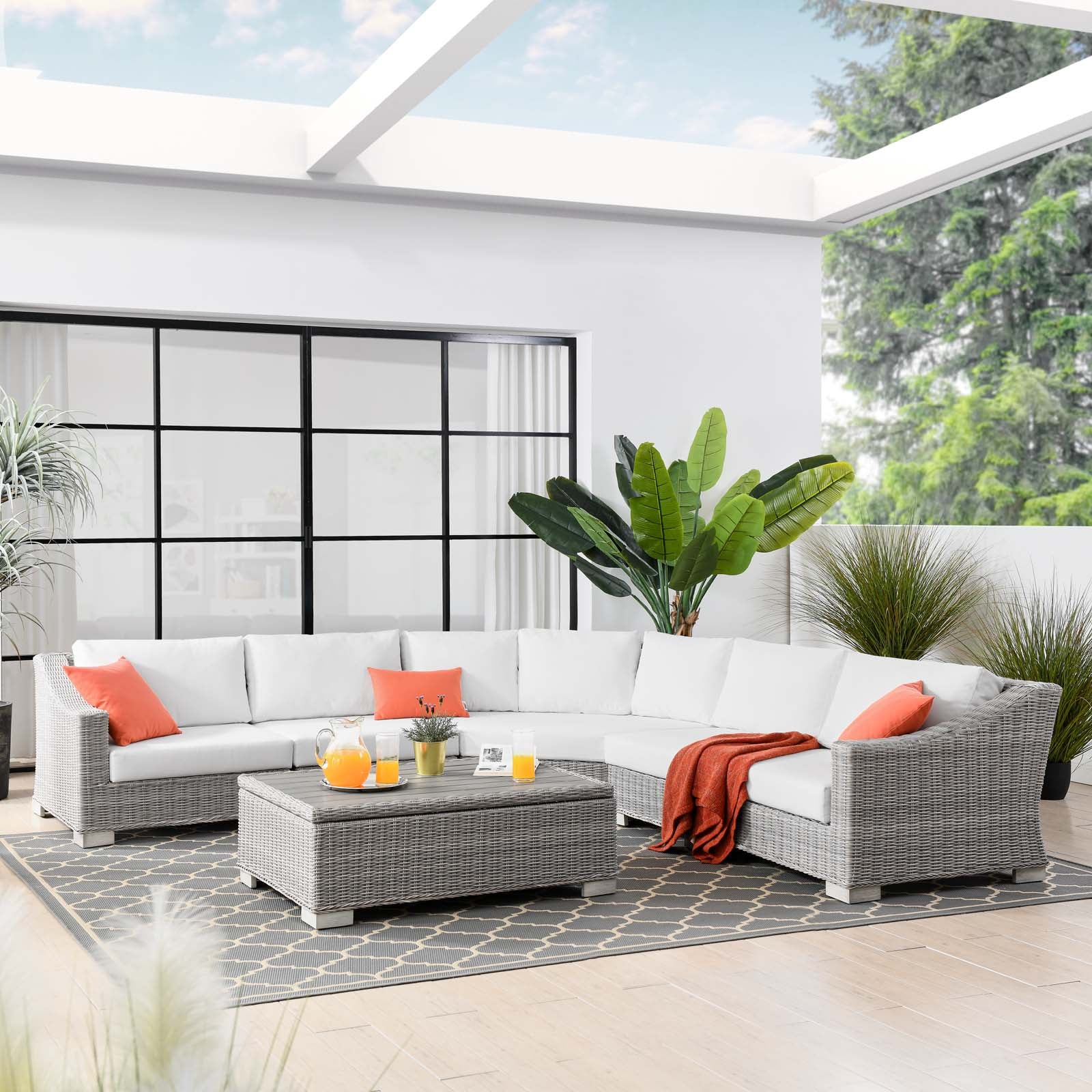 Conway Outdoor Patio Wicker Rattan 6-Piece Sectional Sofa Furniture Set
