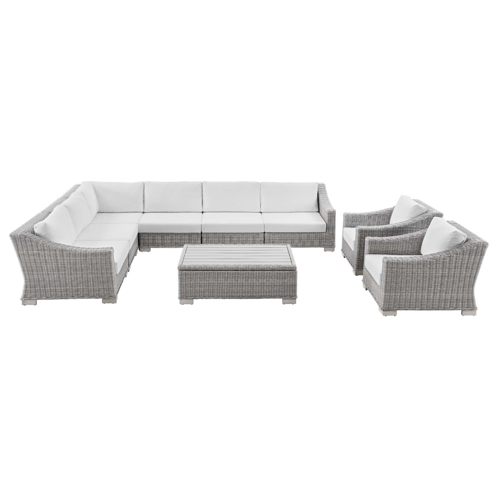 Conway Outdoor Patio Wicker Rattan 9-Piece Sectional Sofa Furniture Set