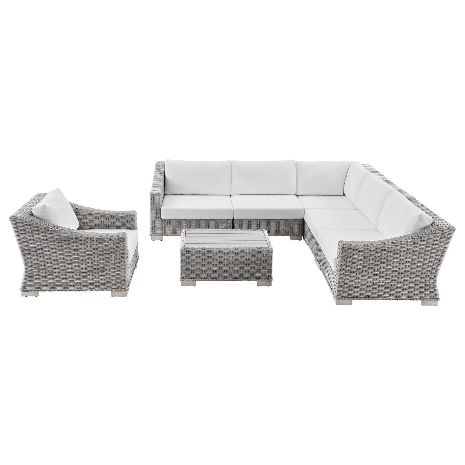 Conway Outdoor Patio Wicker Rattan 7-Piece Sectional Sofa Furniture Set - East Shore Modern Home Furnishings