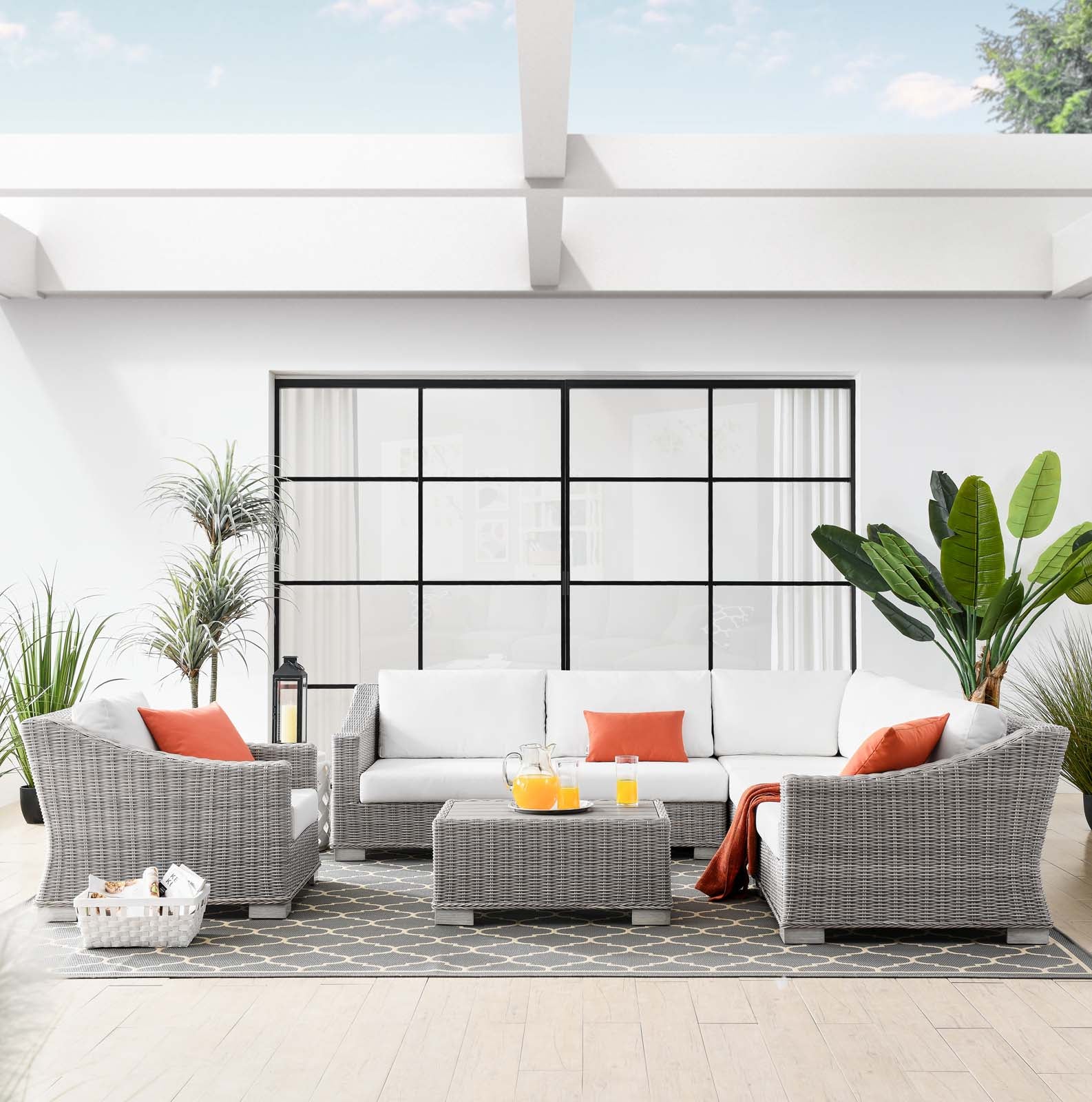 Conway Outdoor Patio Wicker Rattan 7-Piece Sectional Sofa Furniture Set