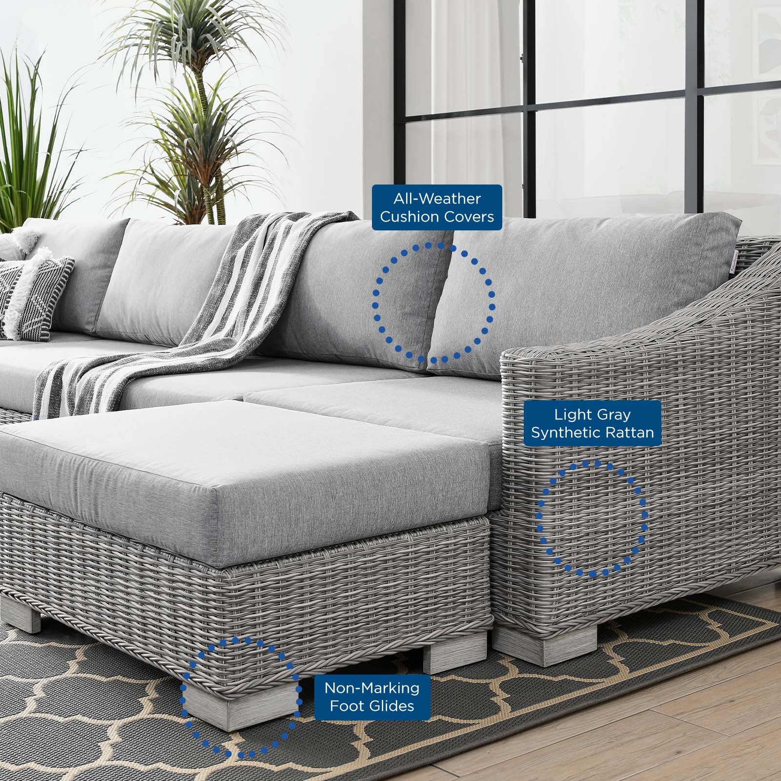 Conway Outdoor Patio Wicker Rattan 6-Piece Sectional Sofa Furniture Set
