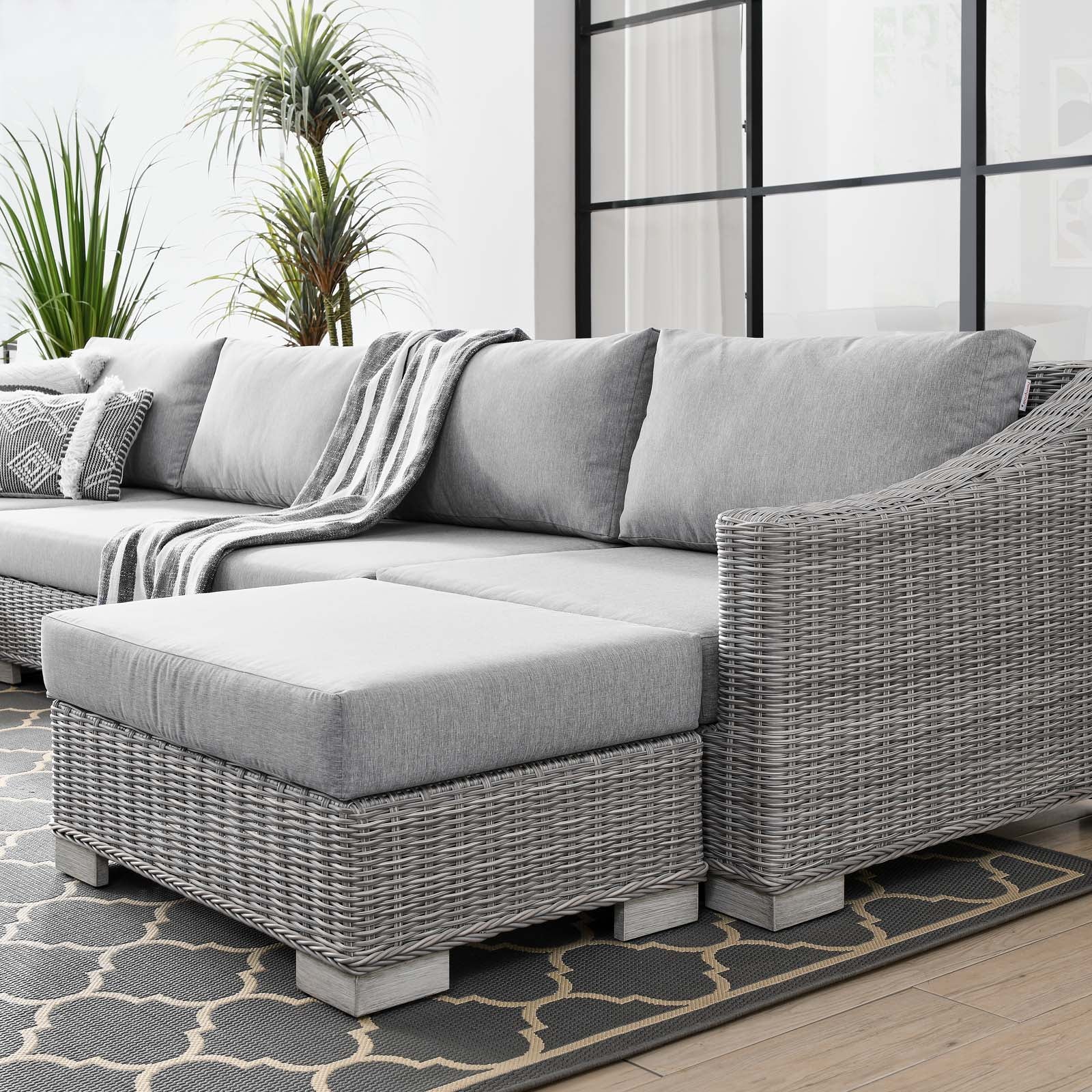 Conway Outdoor Patio Wicker Rattan 6-Piece Sectional Sofa Furniture Set