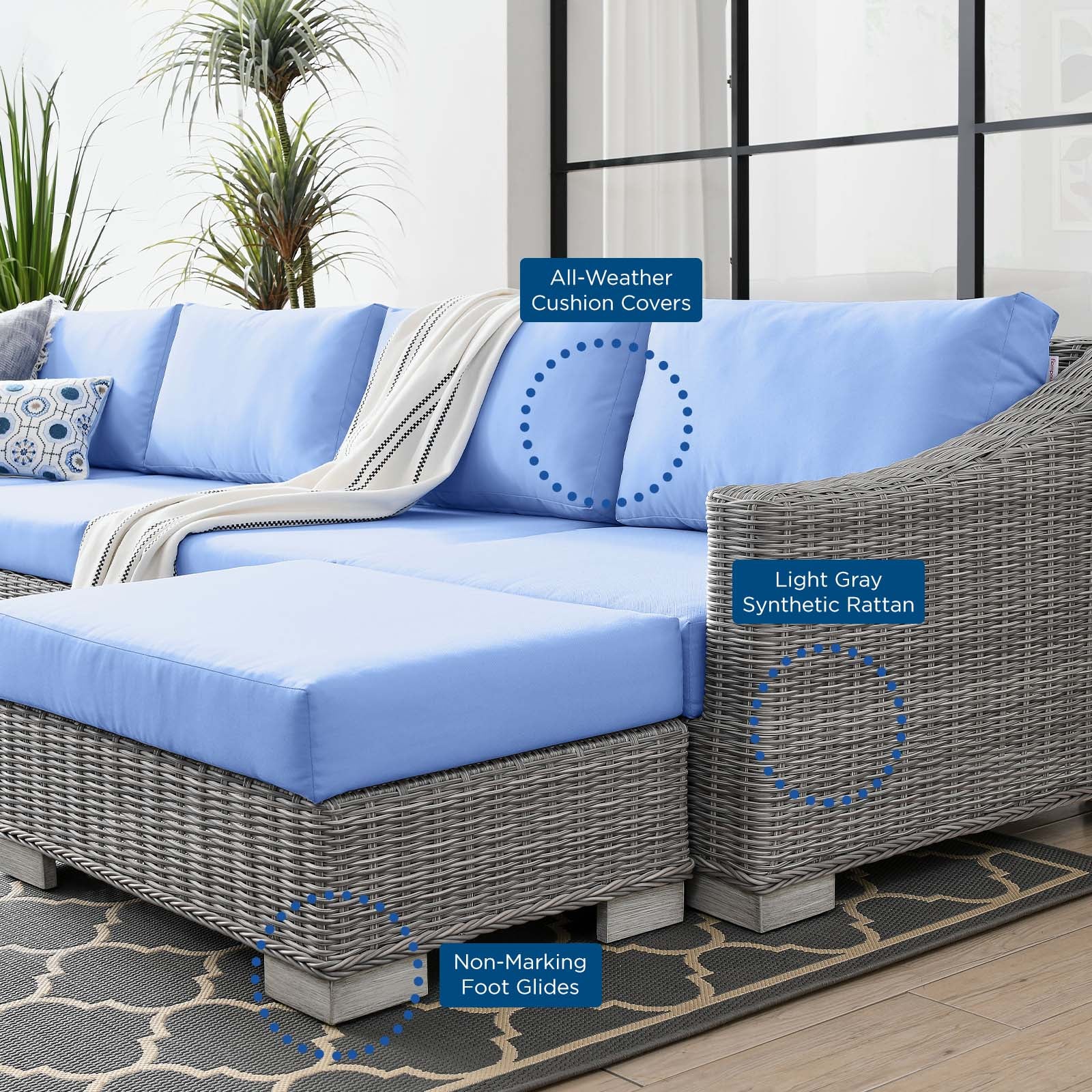 Conway Outdoor Patio Wicker Rattan 6-Piece Sectional Sofa Furniture Set