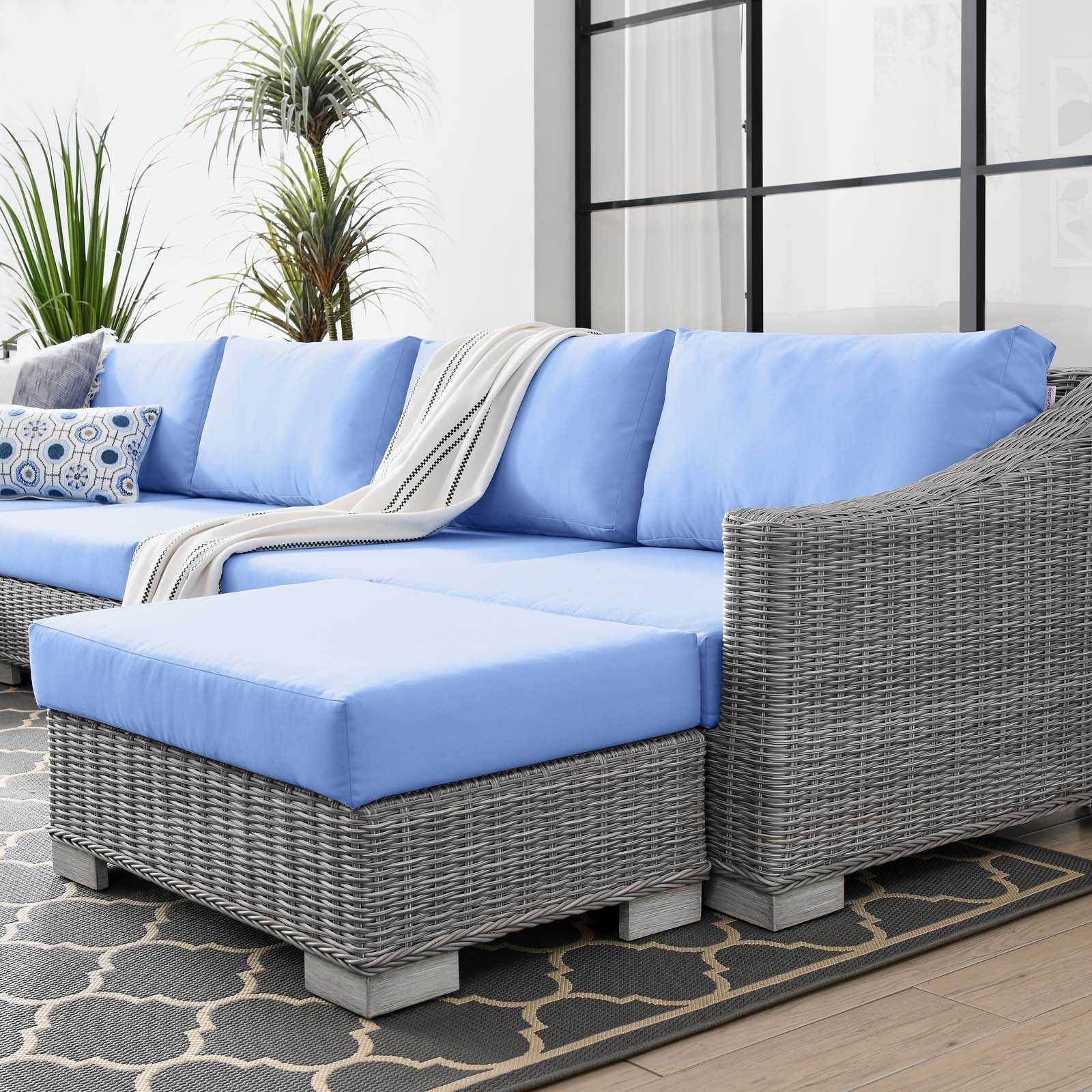 Conway Outdoor Patio Wicker Rattan 6-Piece Sectional Sofa Furniture Set