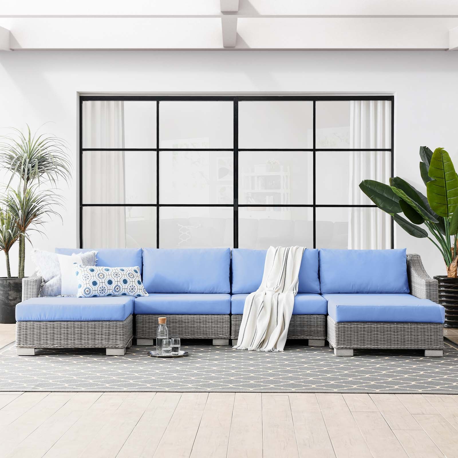 Conway Outdoor Patio Wicker Rattan 6-Piece Sectional Sofa Furniture Set