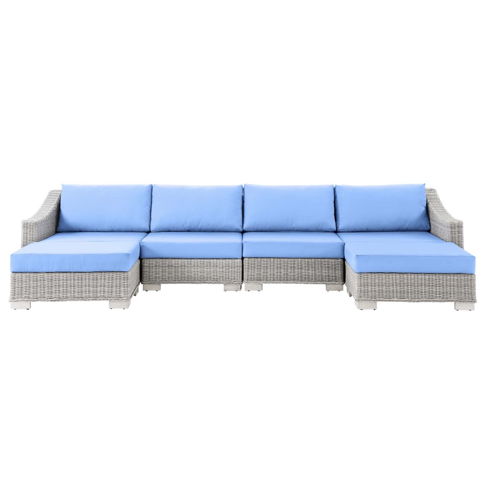 Conway Outdoor Patio Wicker Rattan 6-Piece Sectional Sofa Furniture Set - East Shore Modern Home Furnishings