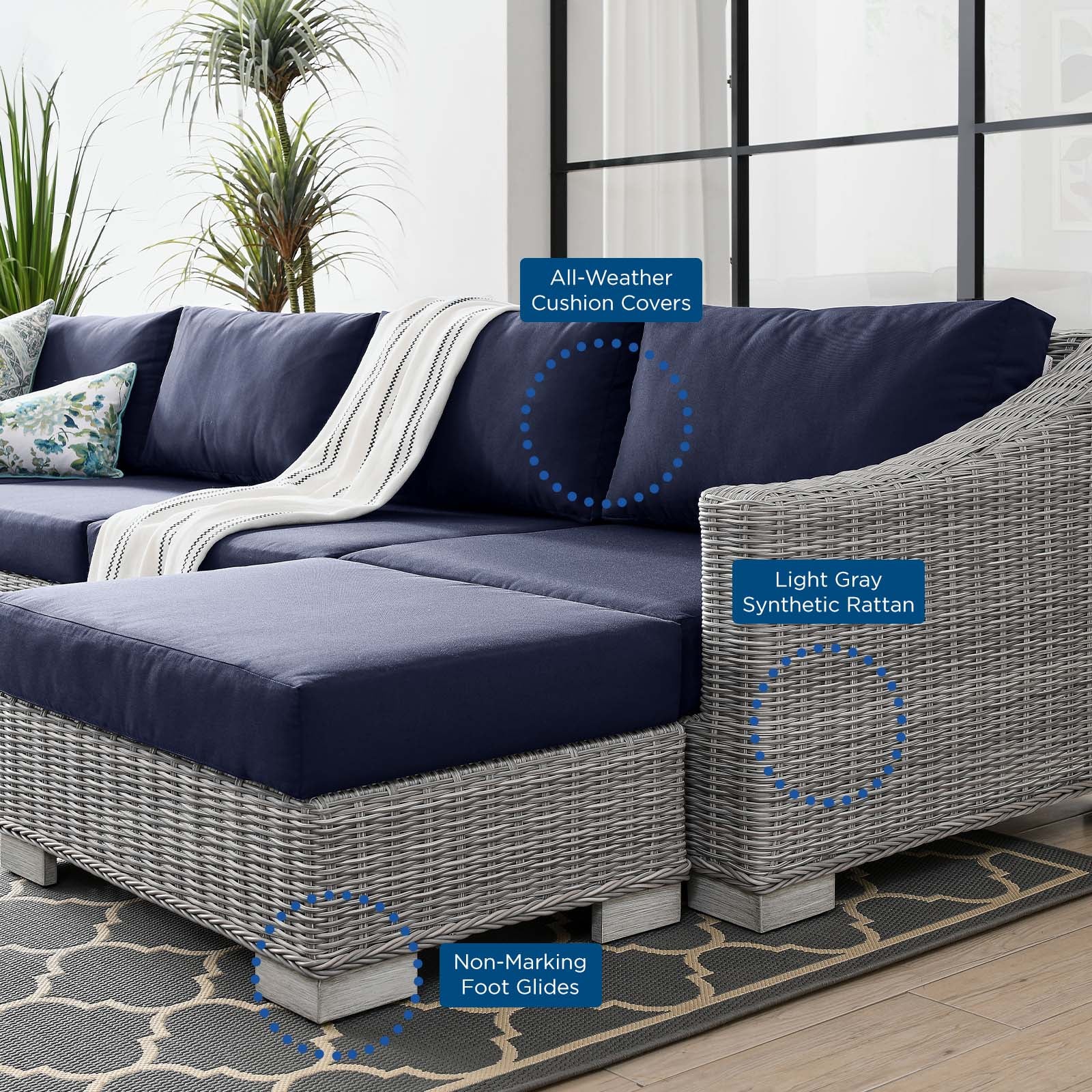 Conway Outdoor Patio Wicker Rattan 6-Piece Sectional Sofa Furniture Set