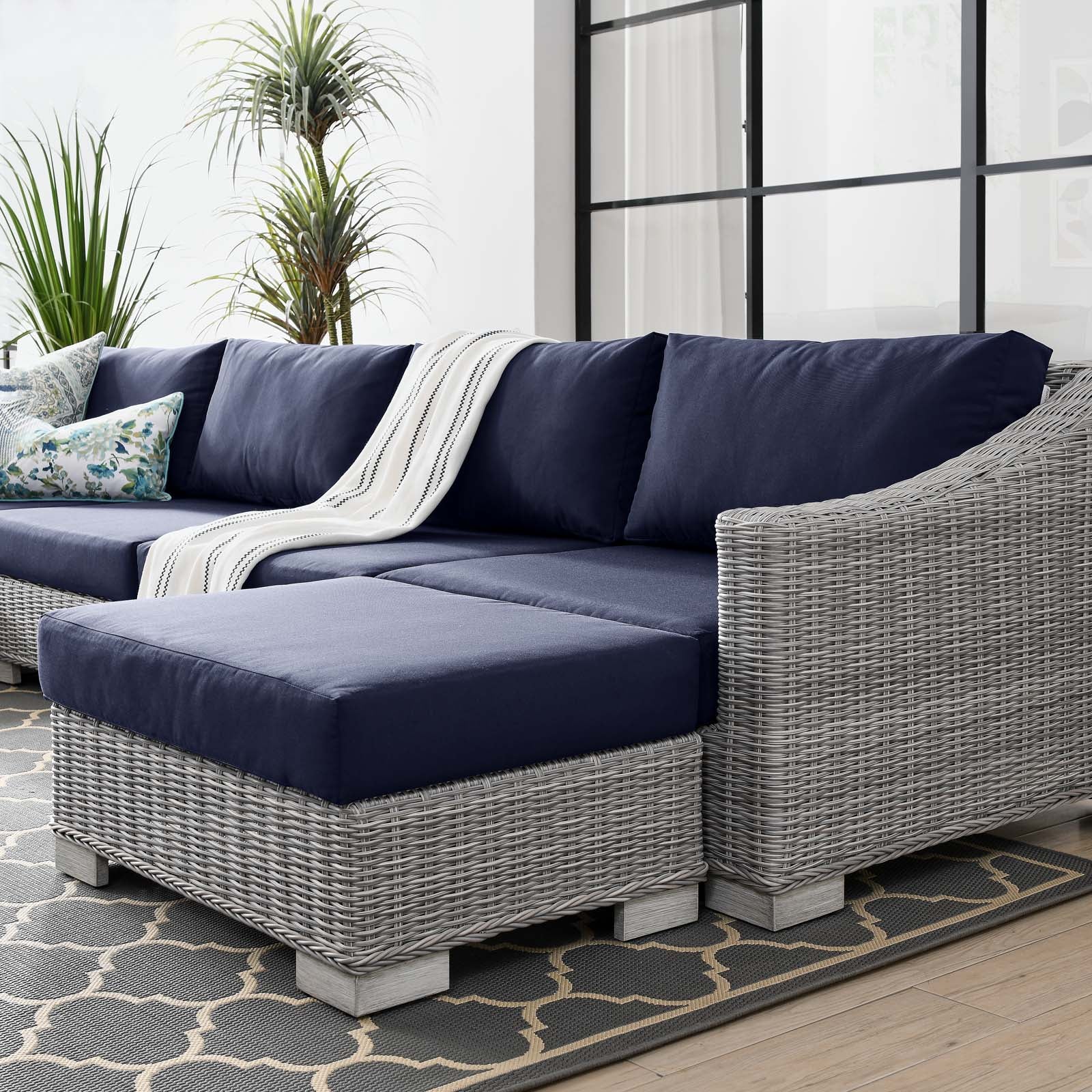 Conway Outdoor Patio Wicker Rattan 6-Piece Sectional Sofa Furniture Set