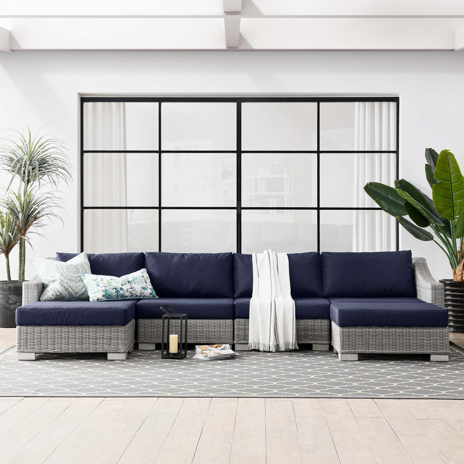 Conway Outdoor Patio Wicker Rattan 6-Piece Sectional Sofa Furniture Set