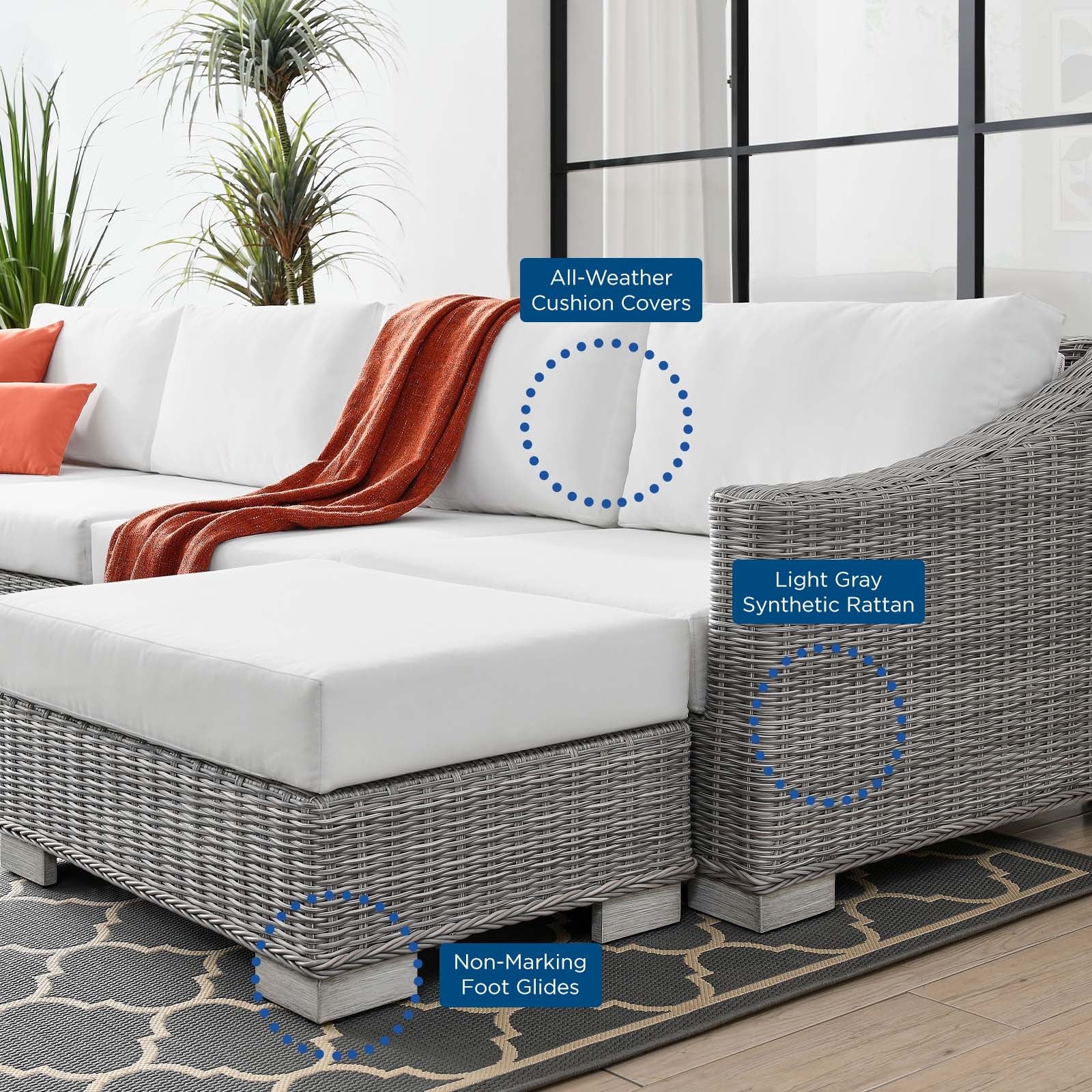 Conway Outdoor Patio Wicker Rattan 6-Piece Sectional Sofa Furniture Set