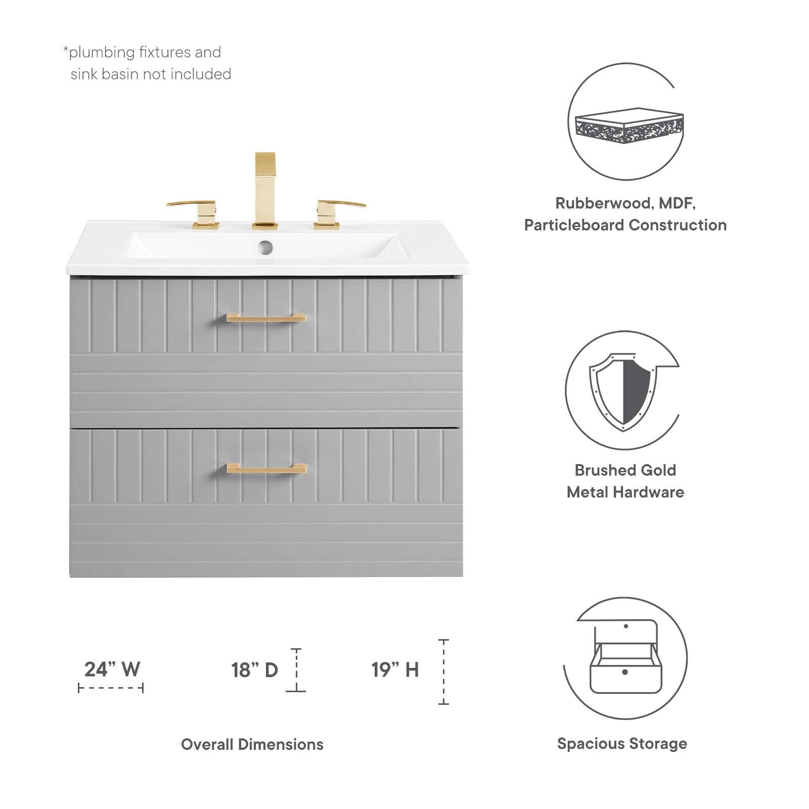 Daybreak 24" Wall-Mount Bathroom Vanity Cabinet (Sink Basin Not Included) - East Shore Modern Home Furnishings