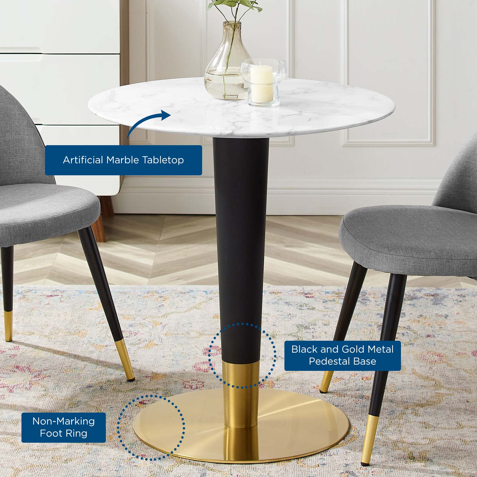 Zinque 28" Artificial Marble Dining Table - East Shore Modern Home Furnishings
