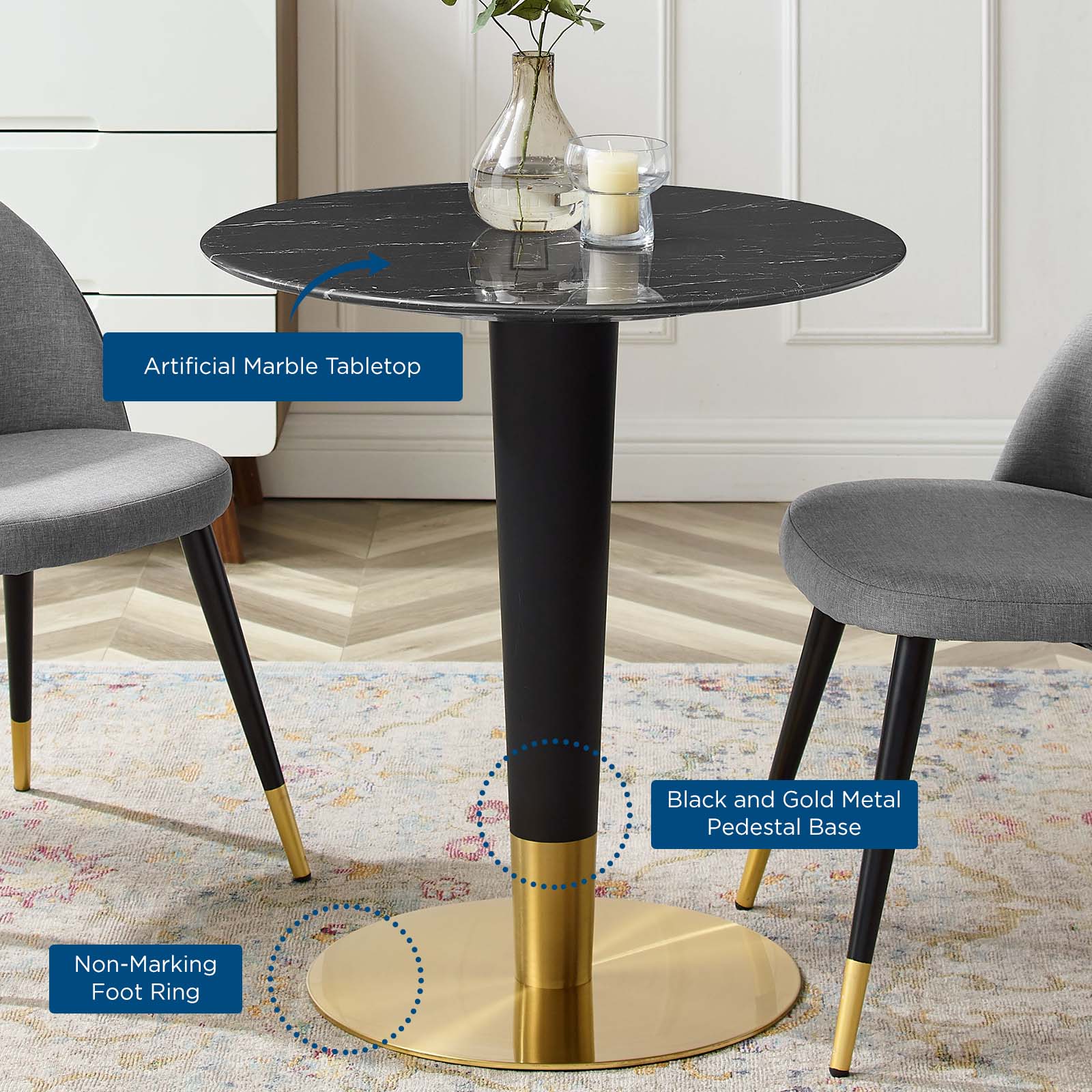 Zinque 28" Artificial Marble Dining Table - East Shore Modern Home Furnishings