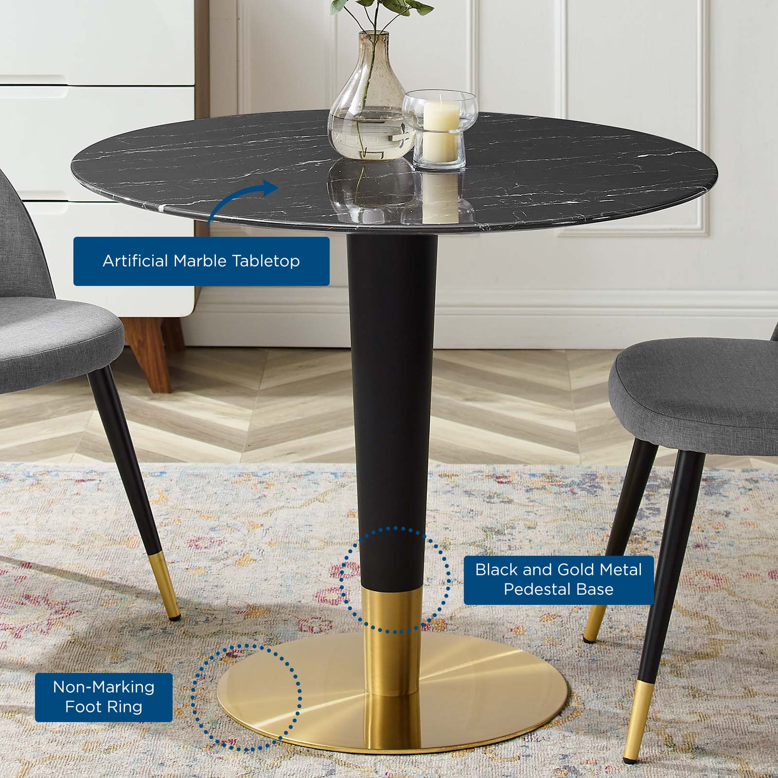Zinque 36" Artificial Marble Dining Table - East Shore Modern Home Furnishings