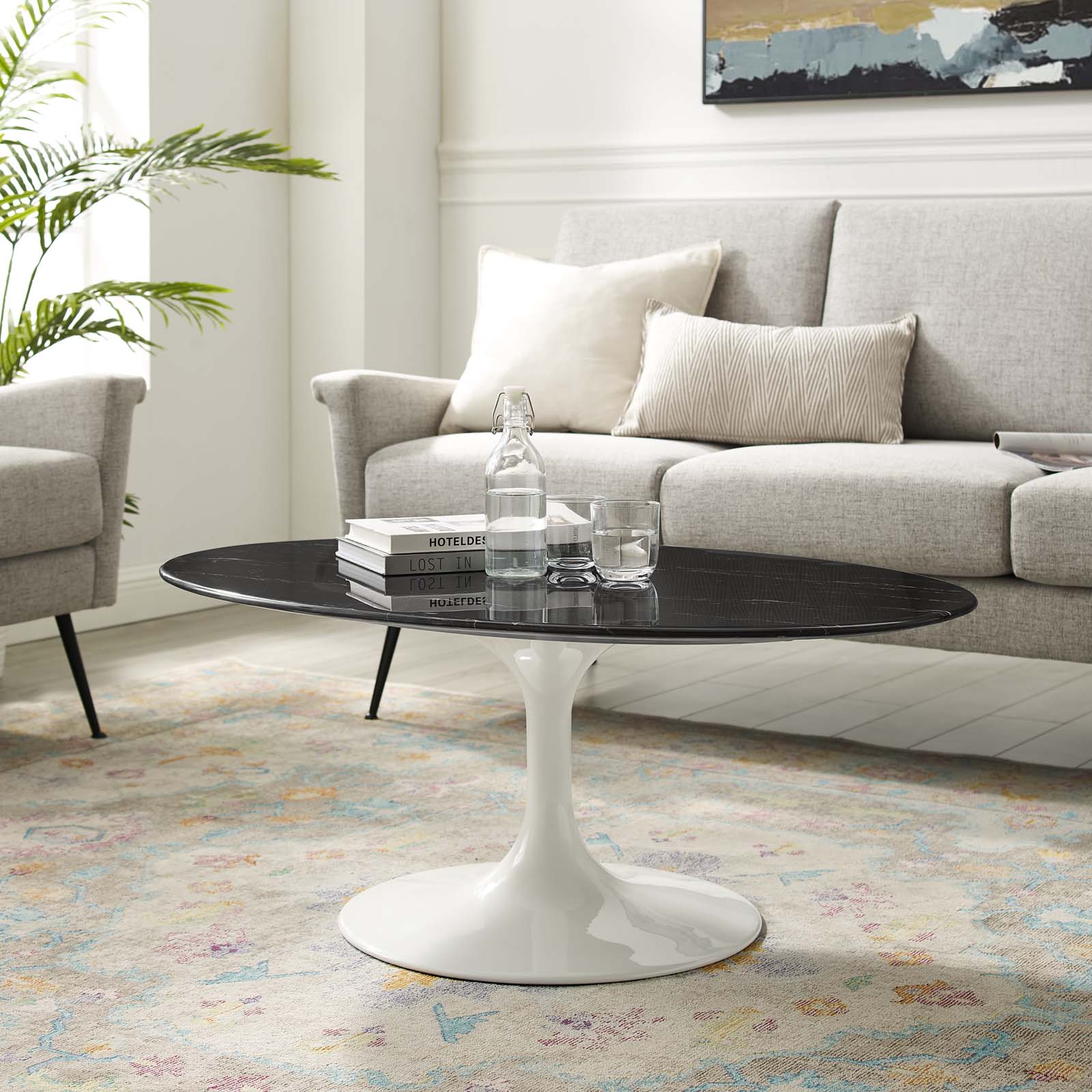 Lippa 42" Oval Artificial Marble Coffee Table - East Shore Modern Home Furnishings
