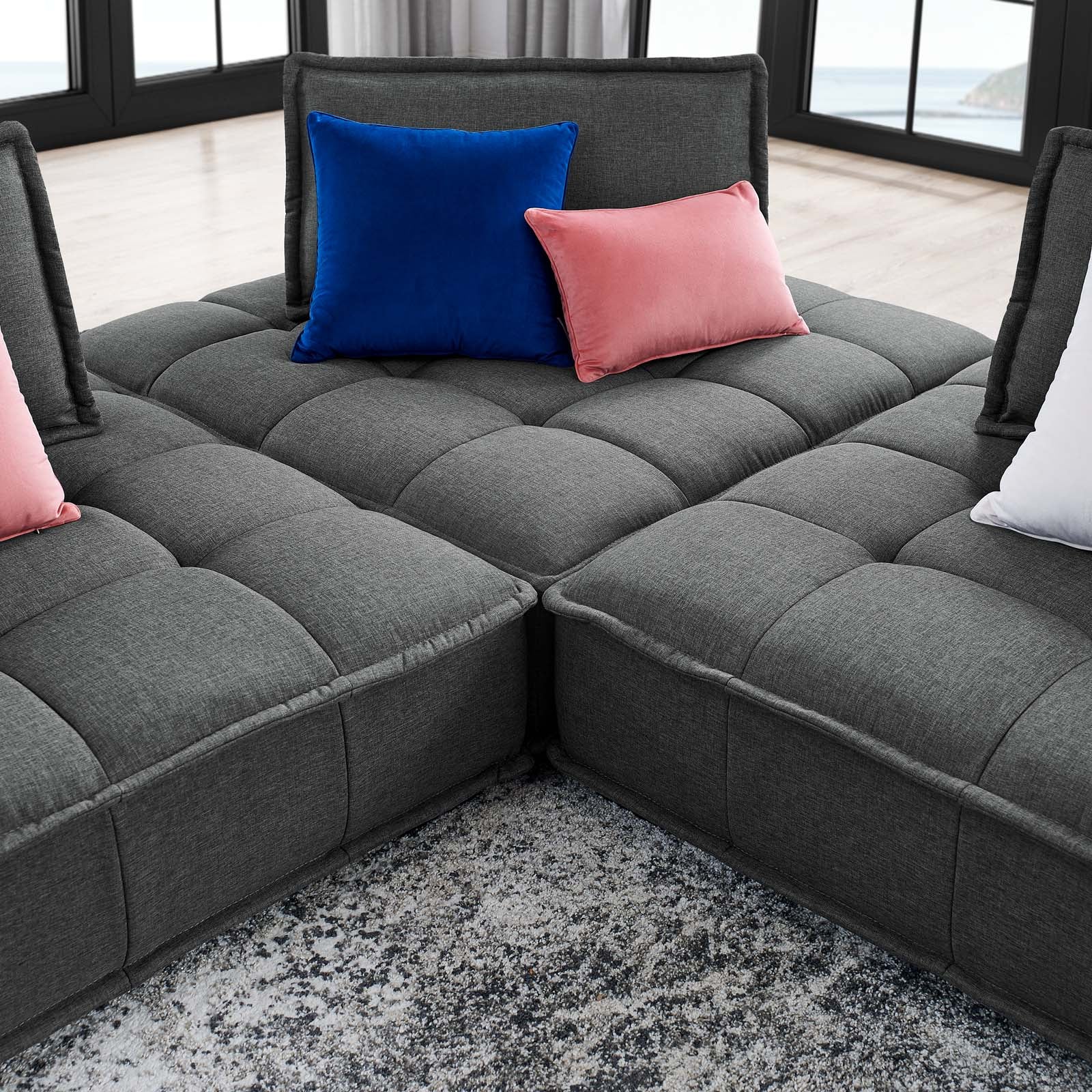 Saunter Tufted Fabric 3-Piece Sofa