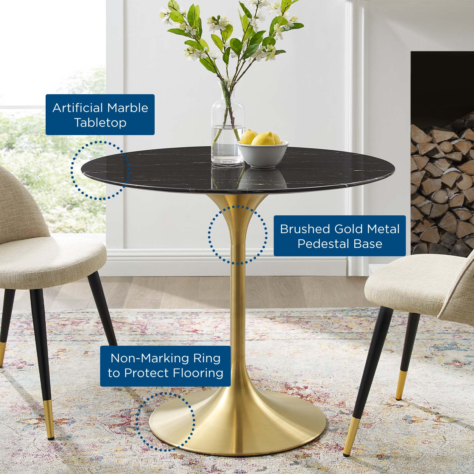 Lippa 36" Artificial Marble Dining Table - East Shore Modern Home Furnishings