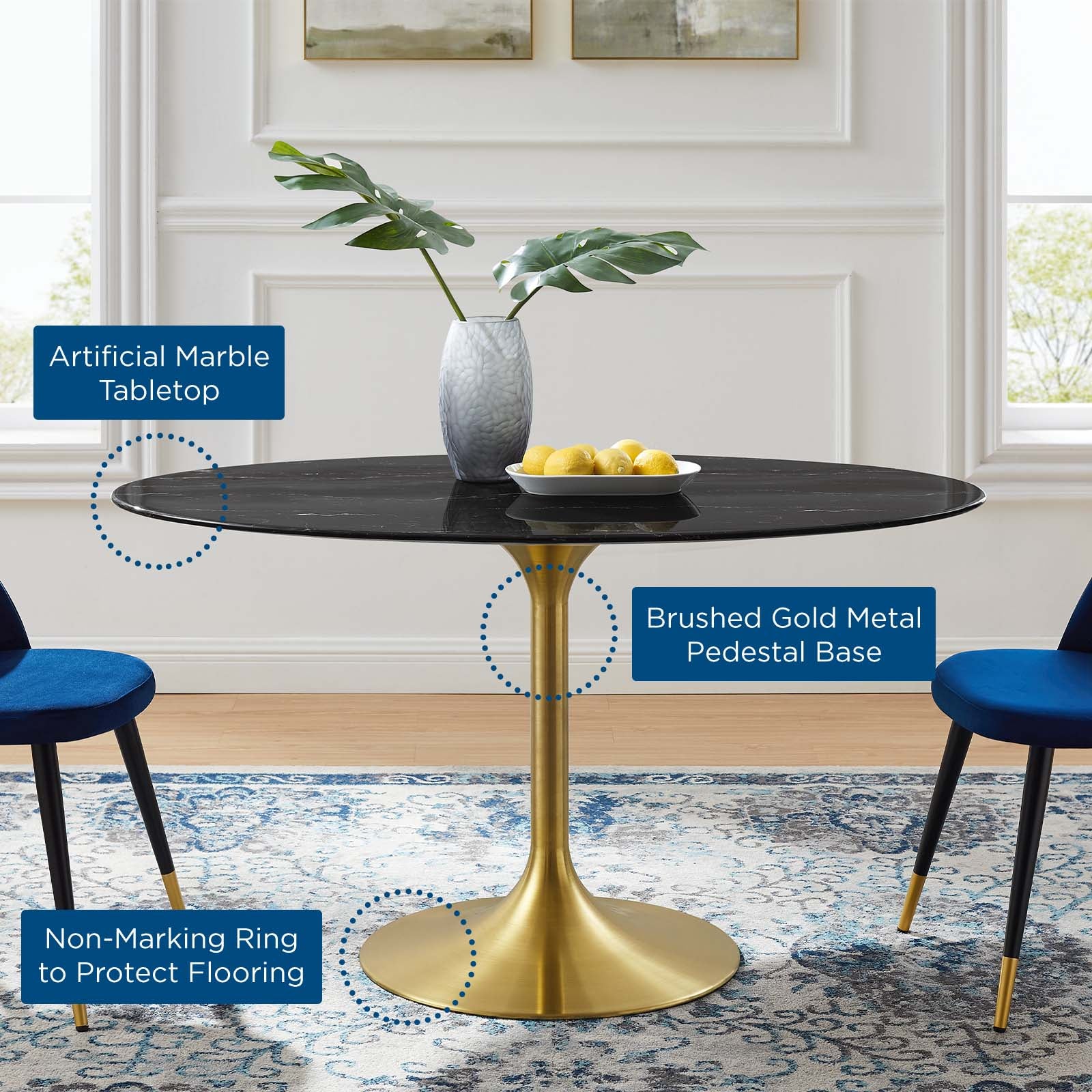 Lippa 54" Oval Artificial Marble Dining Table - East Shore Modern Home Furnishings