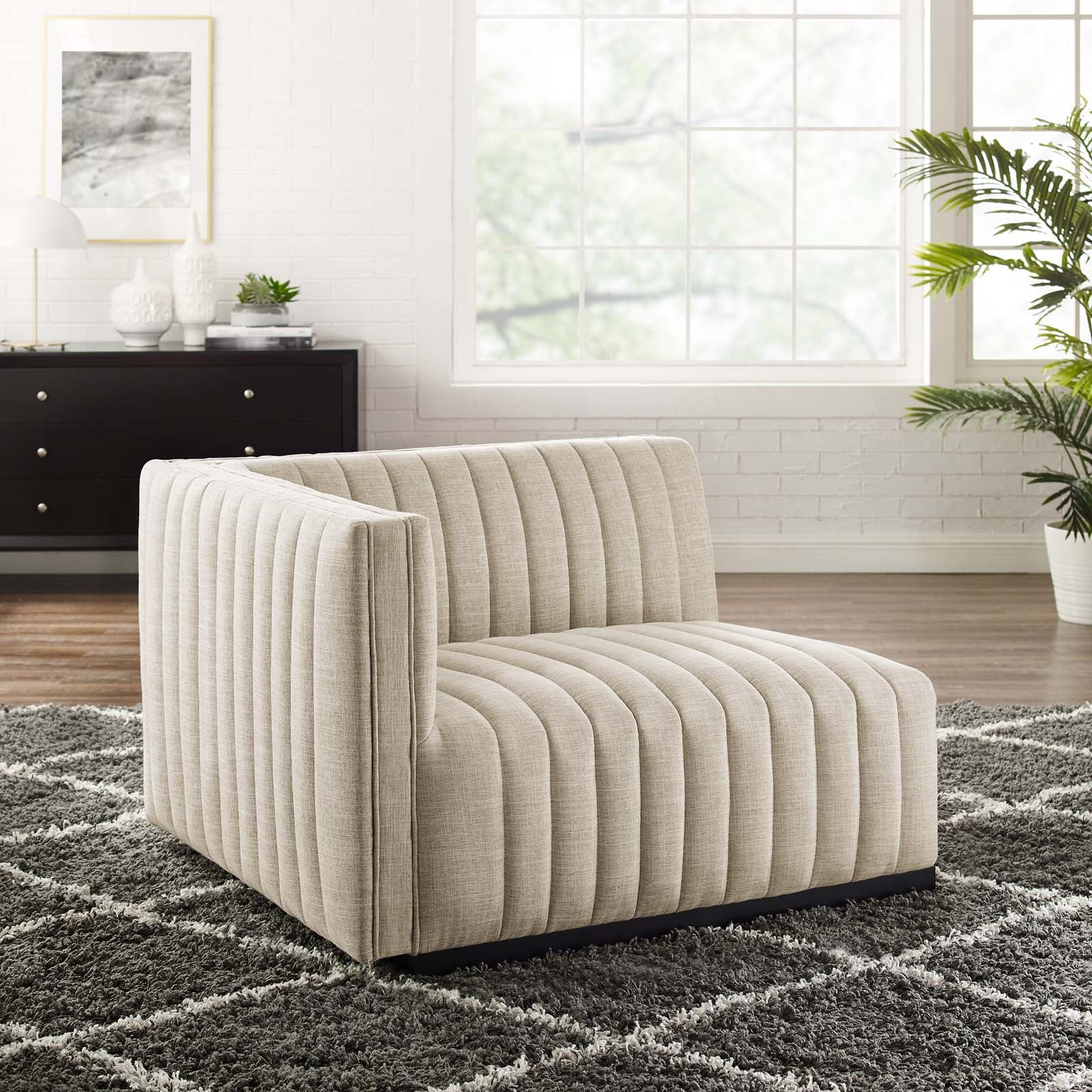 Conjure Channel Tufted Upholstered Fabric Left-Arm Chair - East Shore Modern Home Furnishings