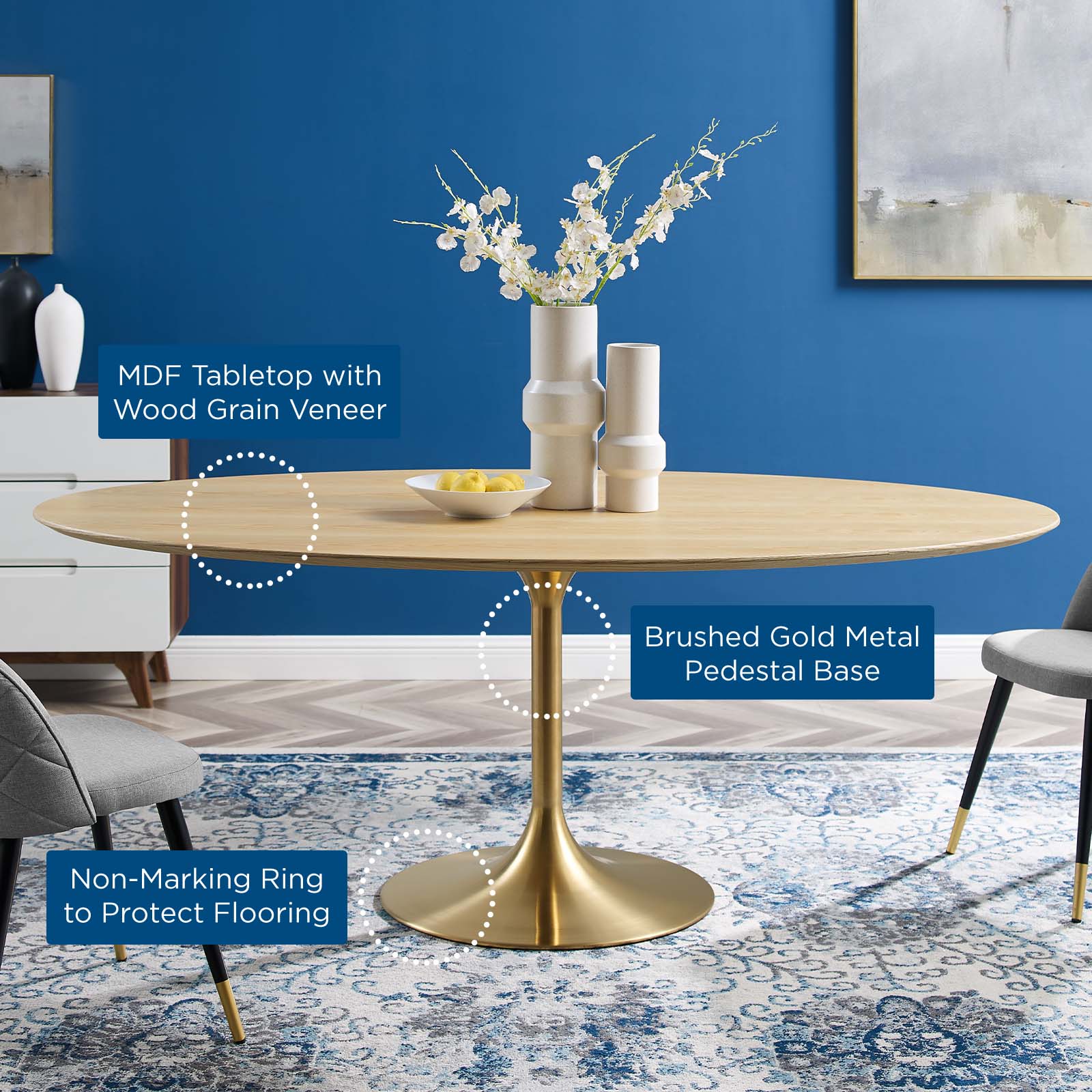 Lippa 78" Oval Wood Dining Table