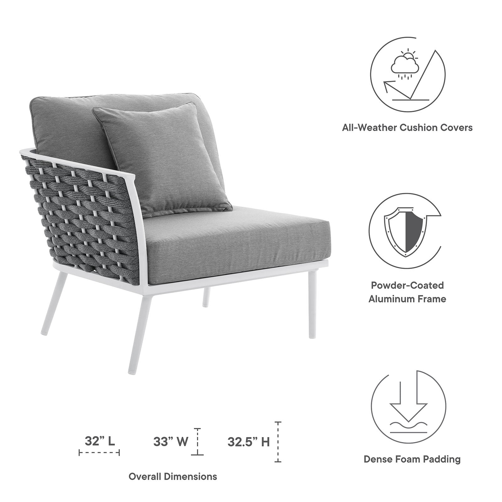 Stance Outdoor Patio Aluminum Left-Facing Armchair - East Shore Modern Home Furnishings