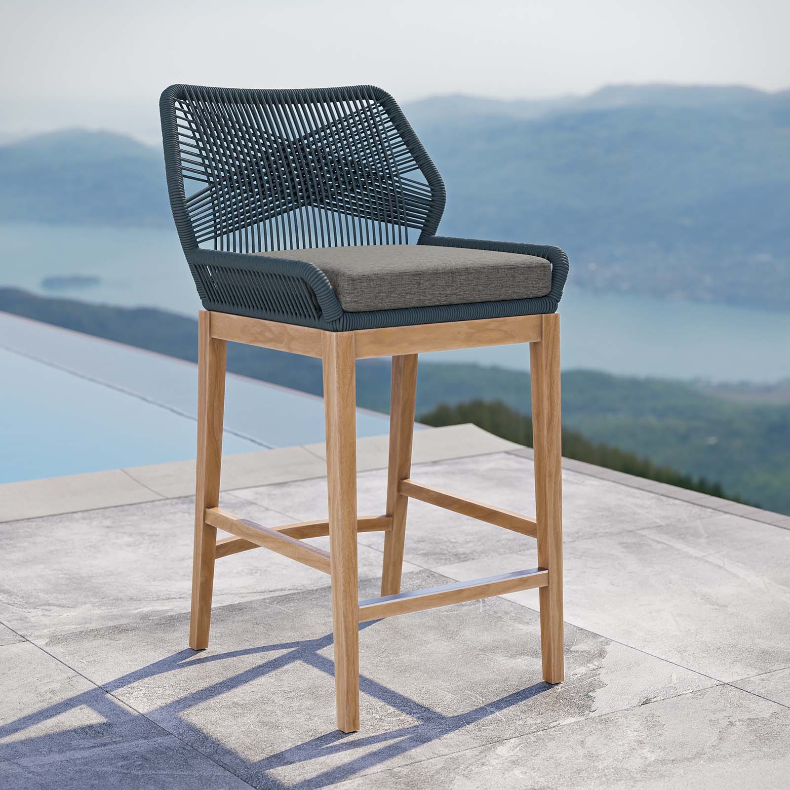 Wellspring Outdoor Patio Teak Wood Bar Stool - East Shore Modern Home Furnishings