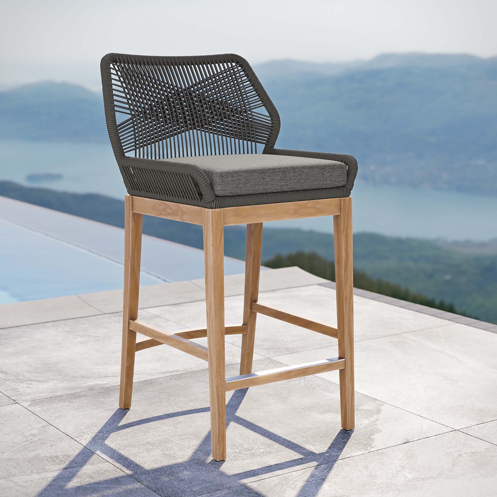 Wellspring Outdoor Patio Teak Wood Bar Stool - East Shore Modern Home Furnishings