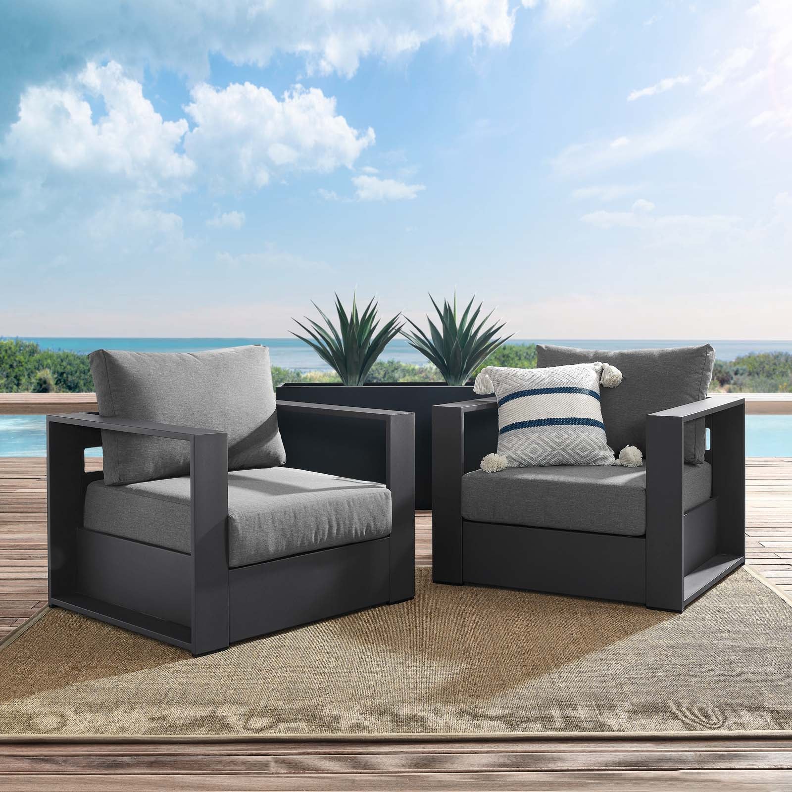 Tahoe Outdoor Patio Powder-Coated Aluminum 2-Piece Armchair Set - East Shore Modern Home Furnishings