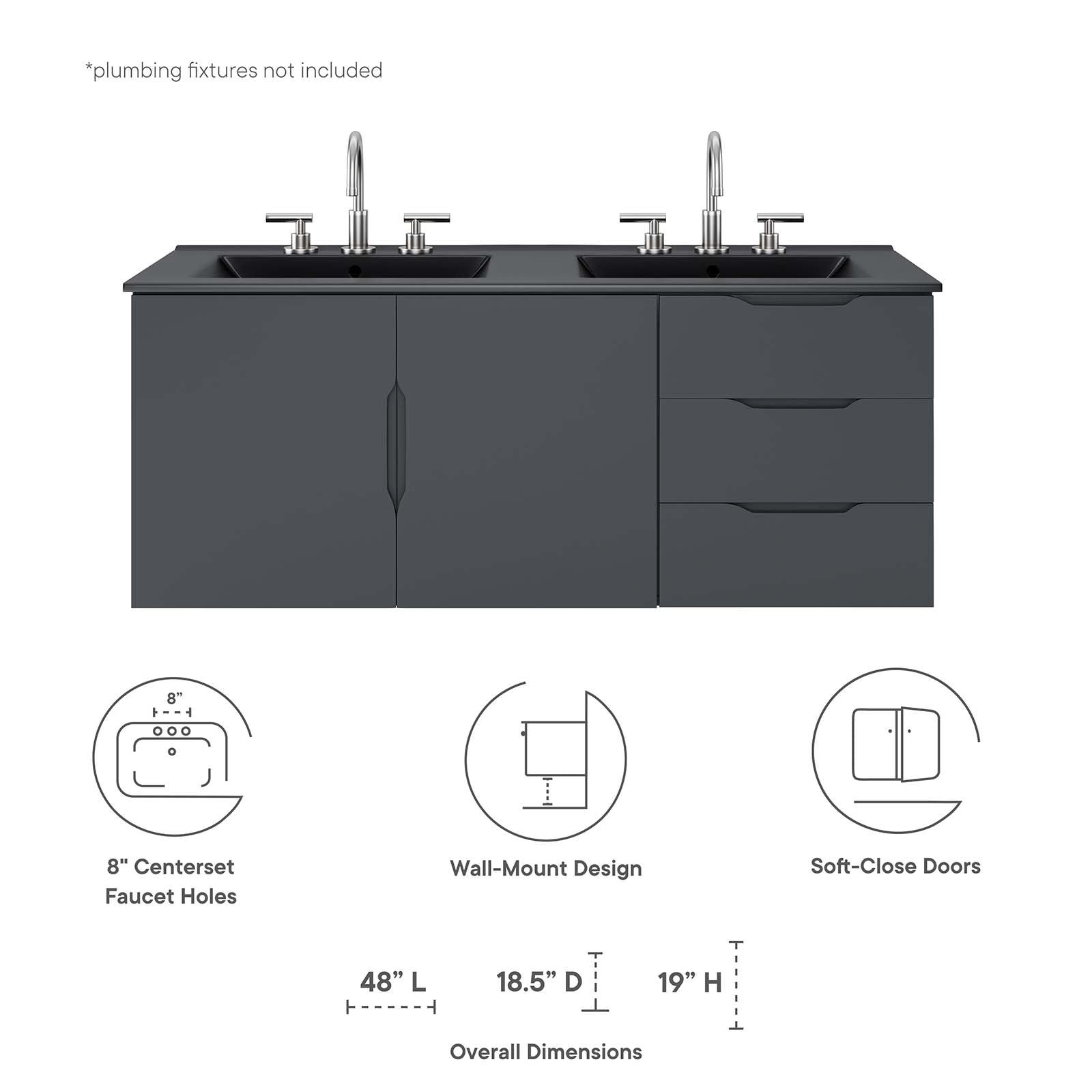 Vitality 48" Double Sink Bathroom Vanity - East Shore Modern Home Furnishings