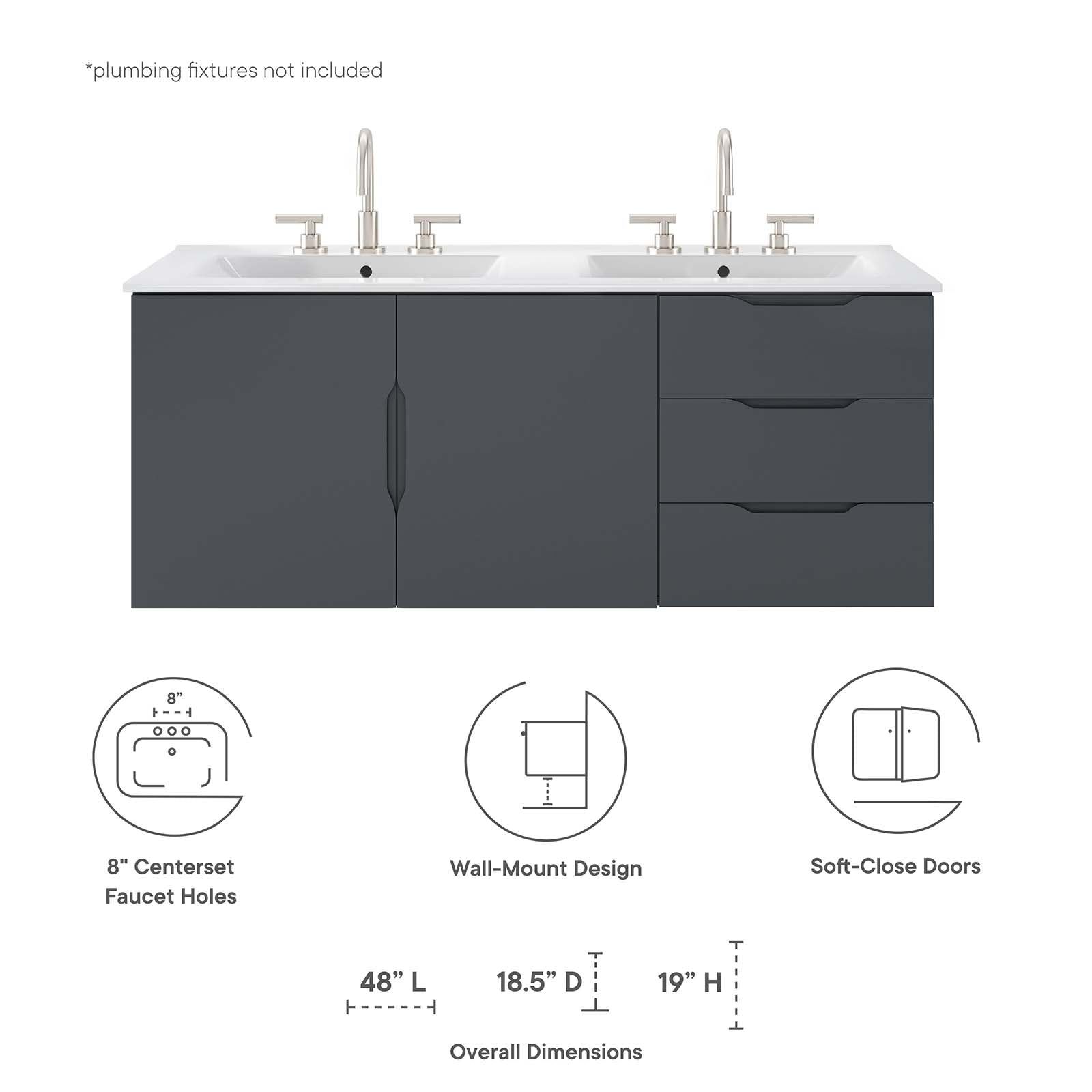 Vitality 48" Double Sink Bathroom Vanity - East Shore Modern Home Furnishings