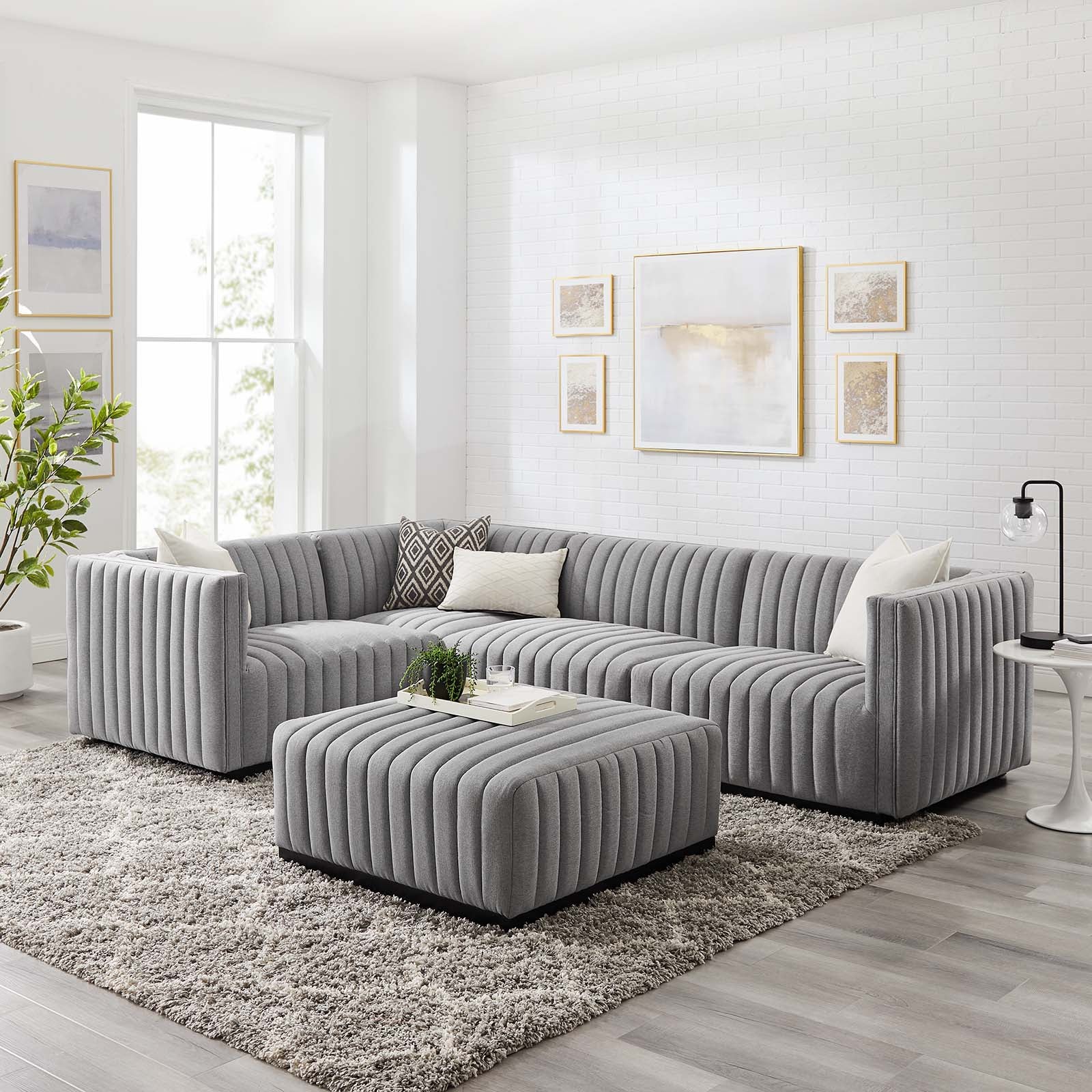 Conjure Channel Tufted Upholstered Fabric 5-Piece Sectional