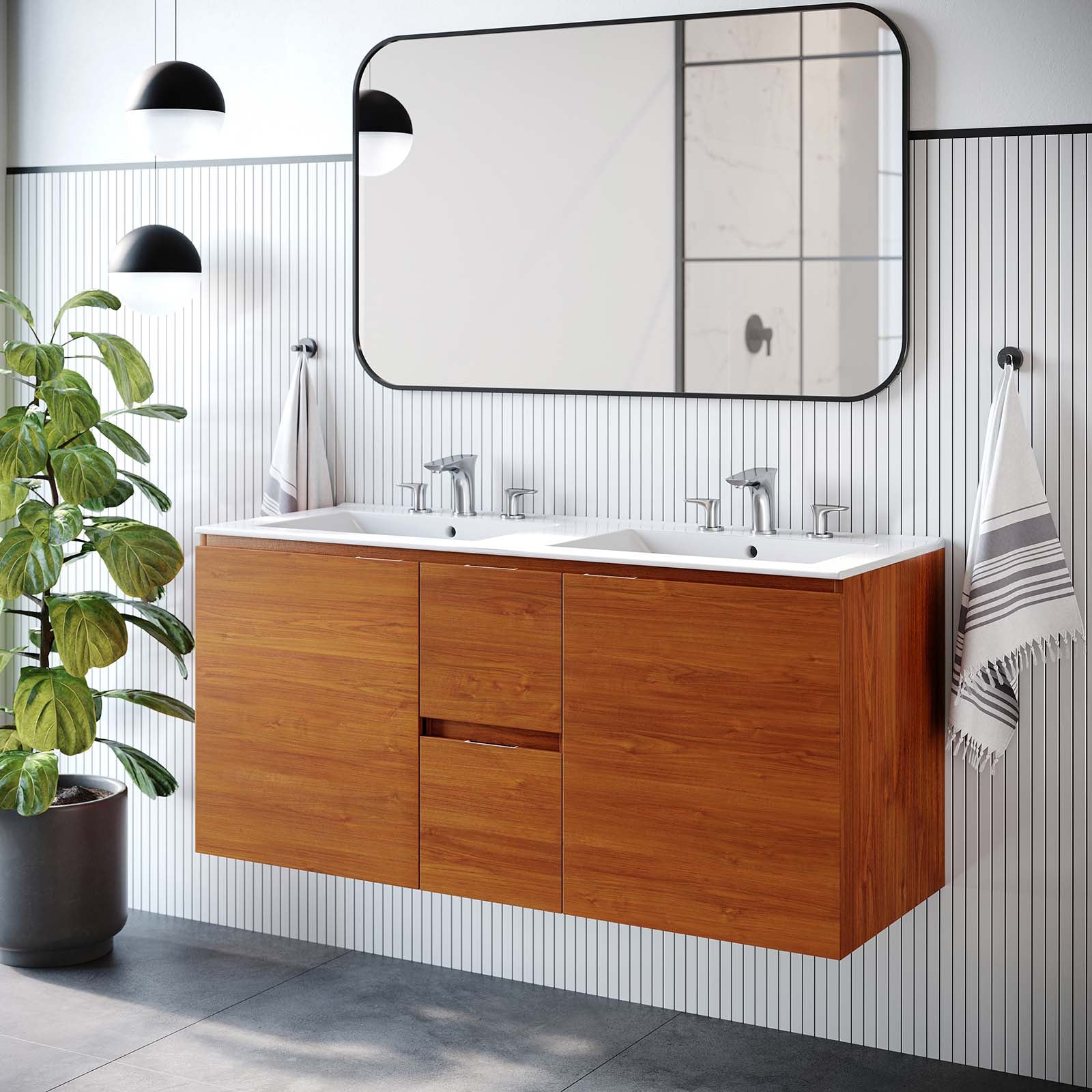 Scenic 48" Double Wall-Mount Bathroom Vanity - East Shore Modern Home Furnishings