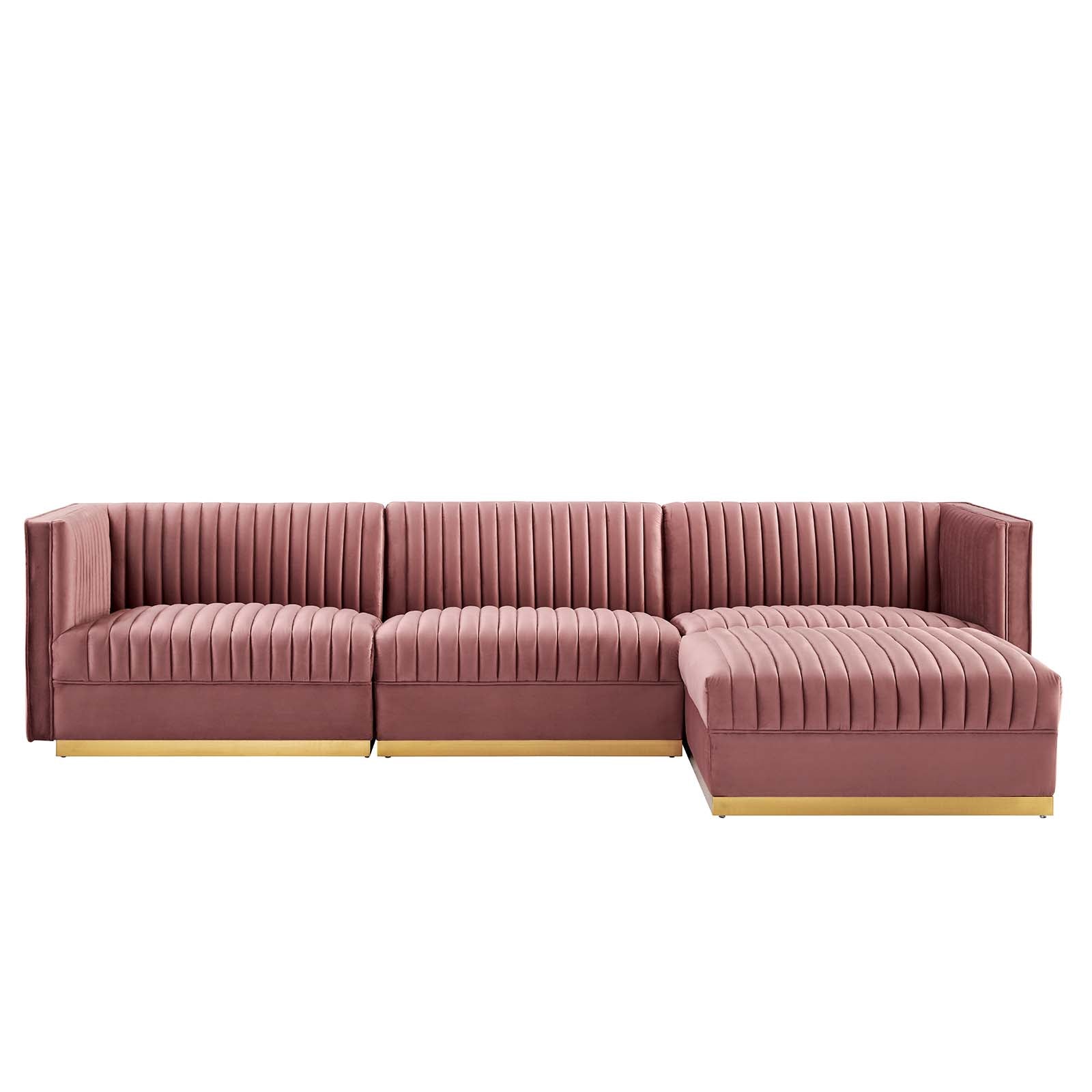 Sanguine Channel Tufted Performance Velvet 4-Piece Modular Sectional Sofa