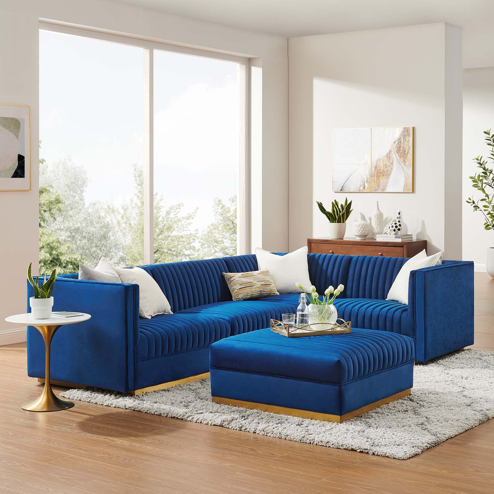 Sanguine Channel Tufted Performance Velvet 5-Piece Right-Facing Modular Sectional Sofa
