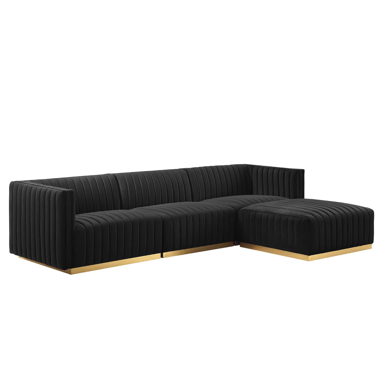 Conjure Channel Tufted Performance Velvet 4-Piece Sectional - East Shore Modern Home Furnishings