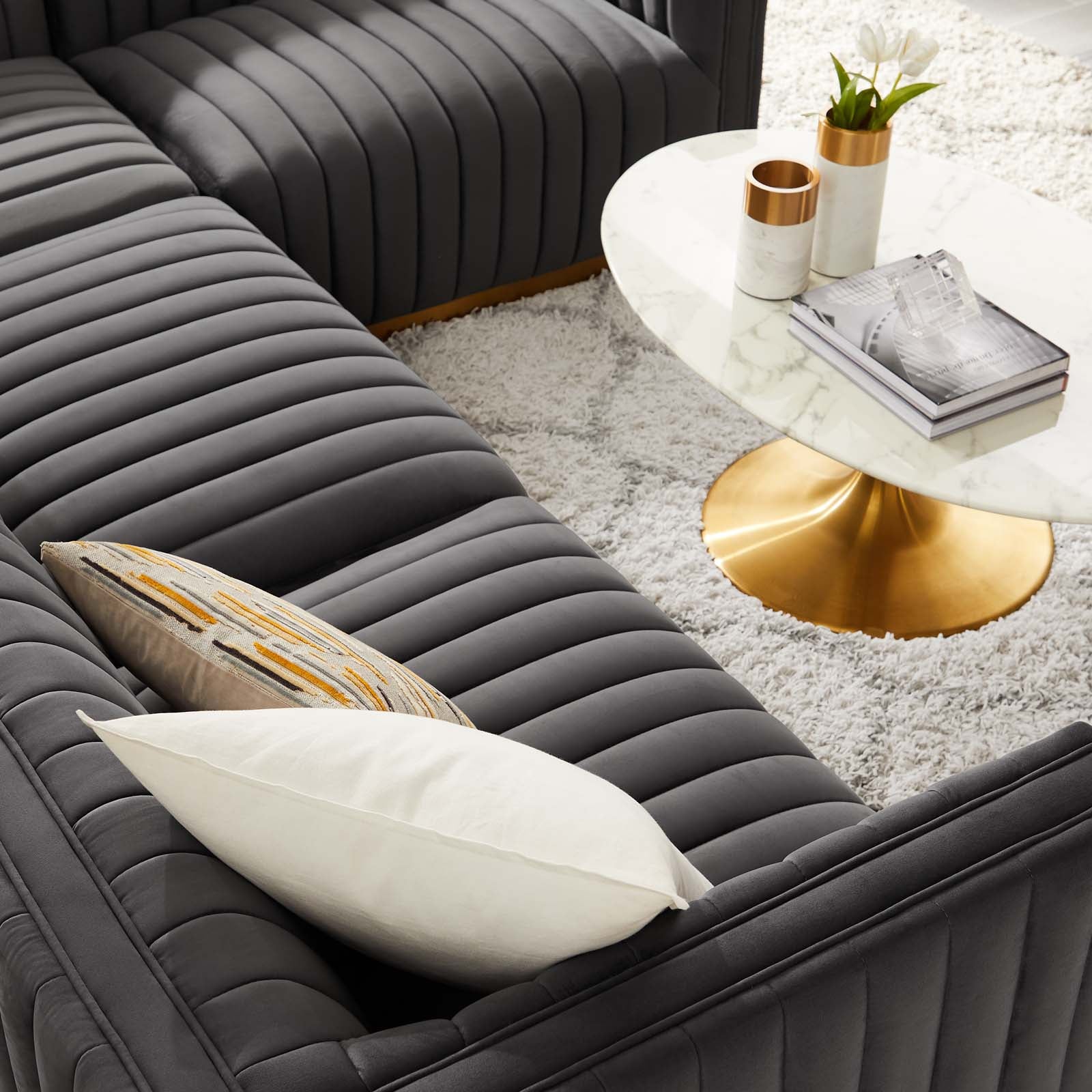 Conjure Channel Tufted Performance Velvet 4-Piece Sectional