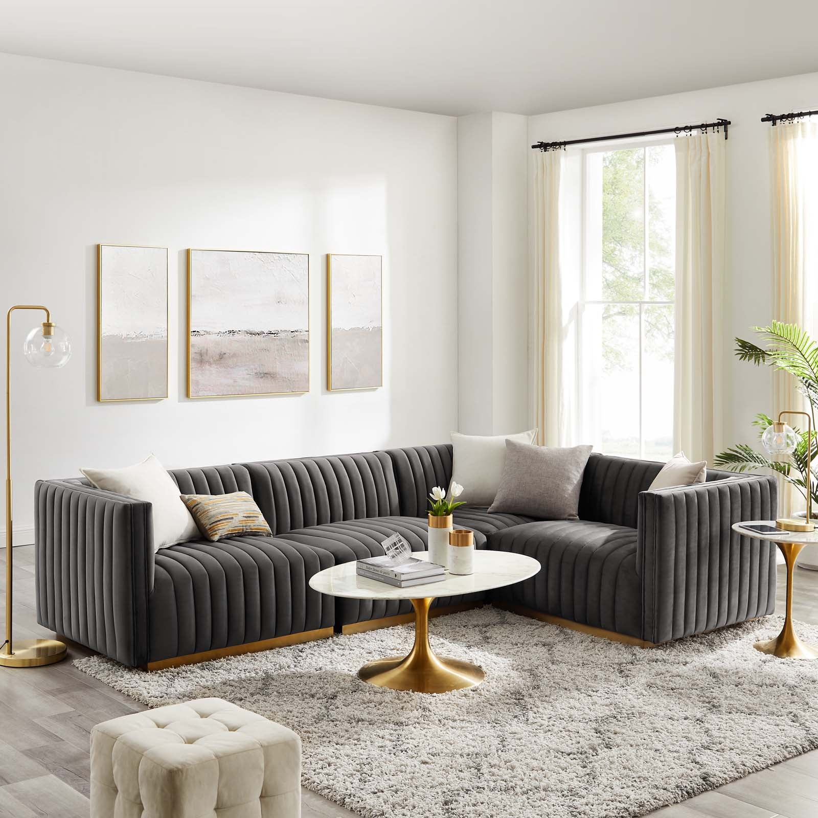 Conjure Channel Tufted Performance Velvet 4-Piece Sectional