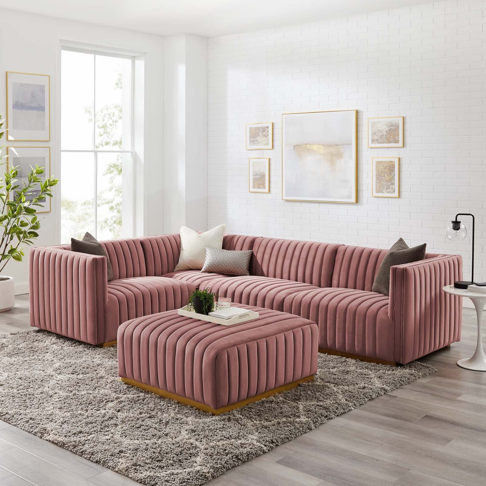 Conjure Channel Tufted Performance Velvet 5-Piece Sectional