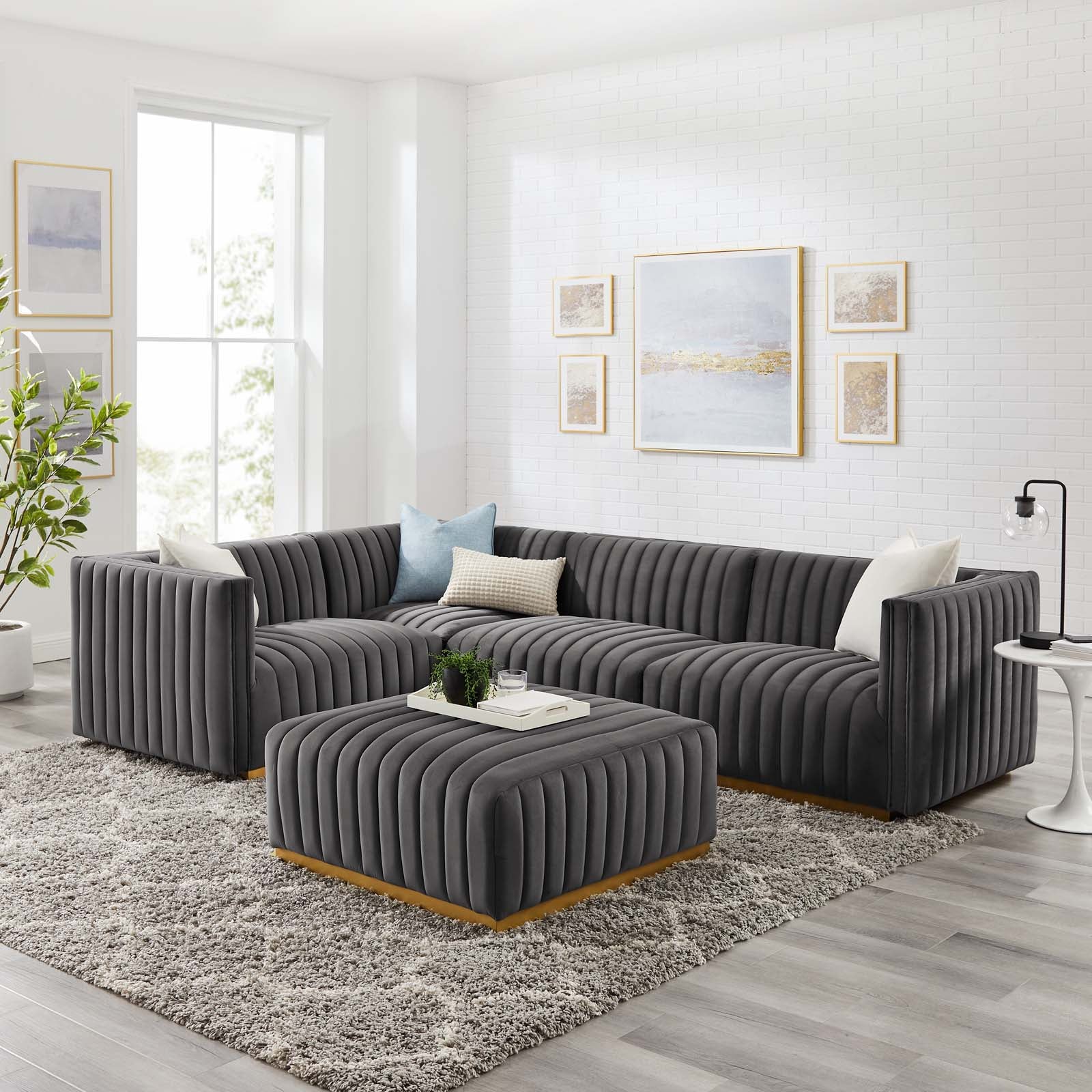 Conjure Channel Tufted Performance Velvet 5-Piece Sectional