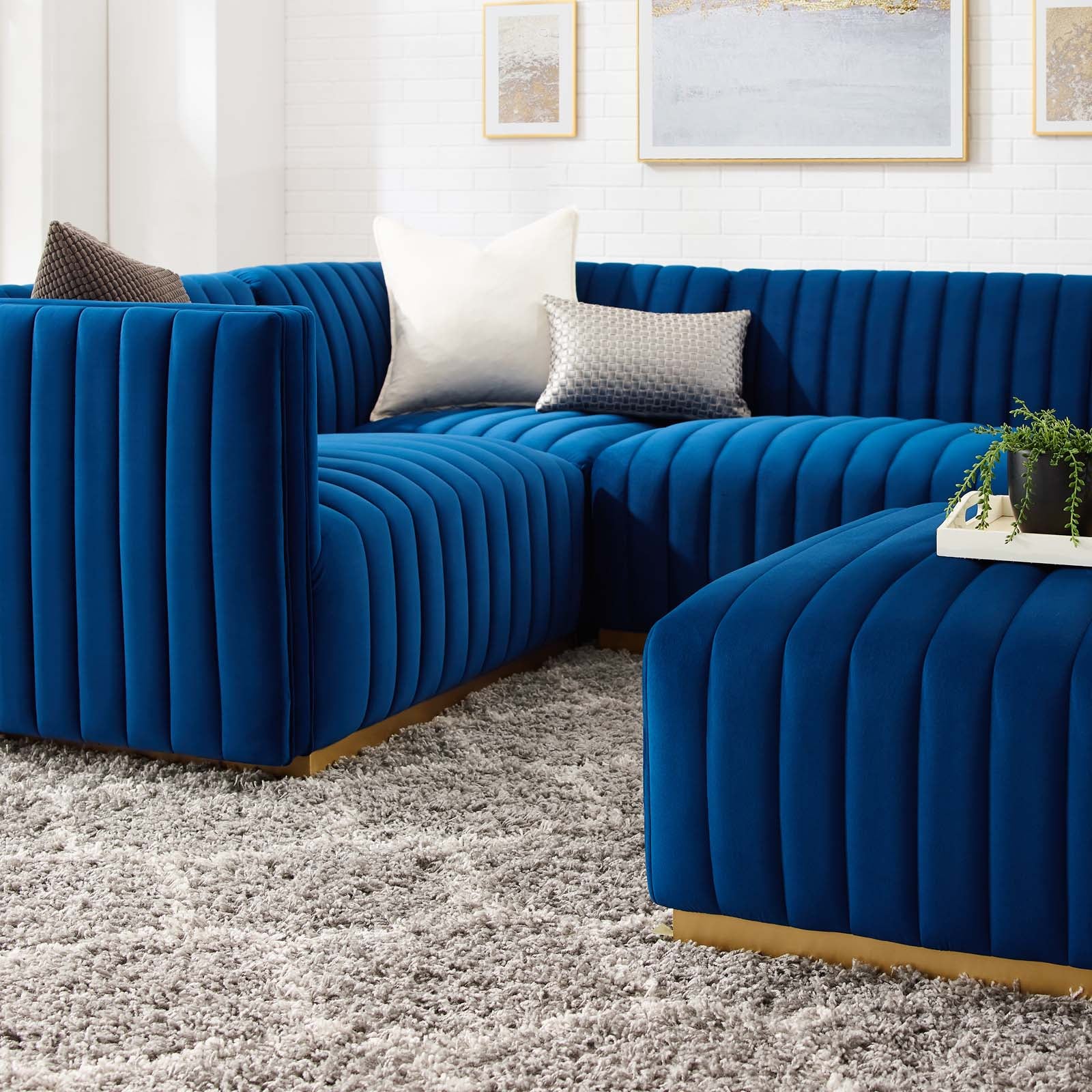 Conjure Channel Tufted Performance Velvet 5-Piece Sectional