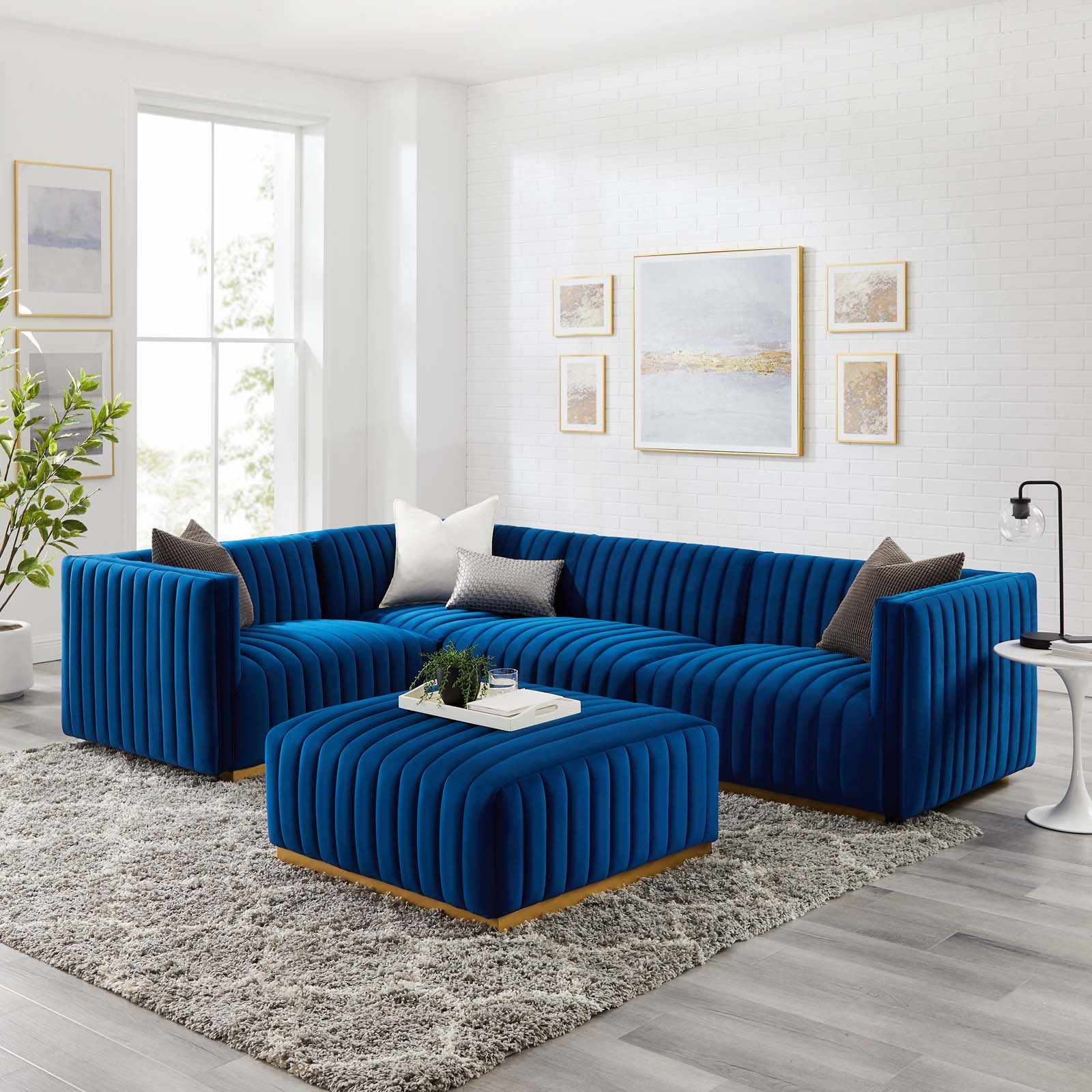 Conjure Channel Tufted Performance Velvet 5-Piece Sectional