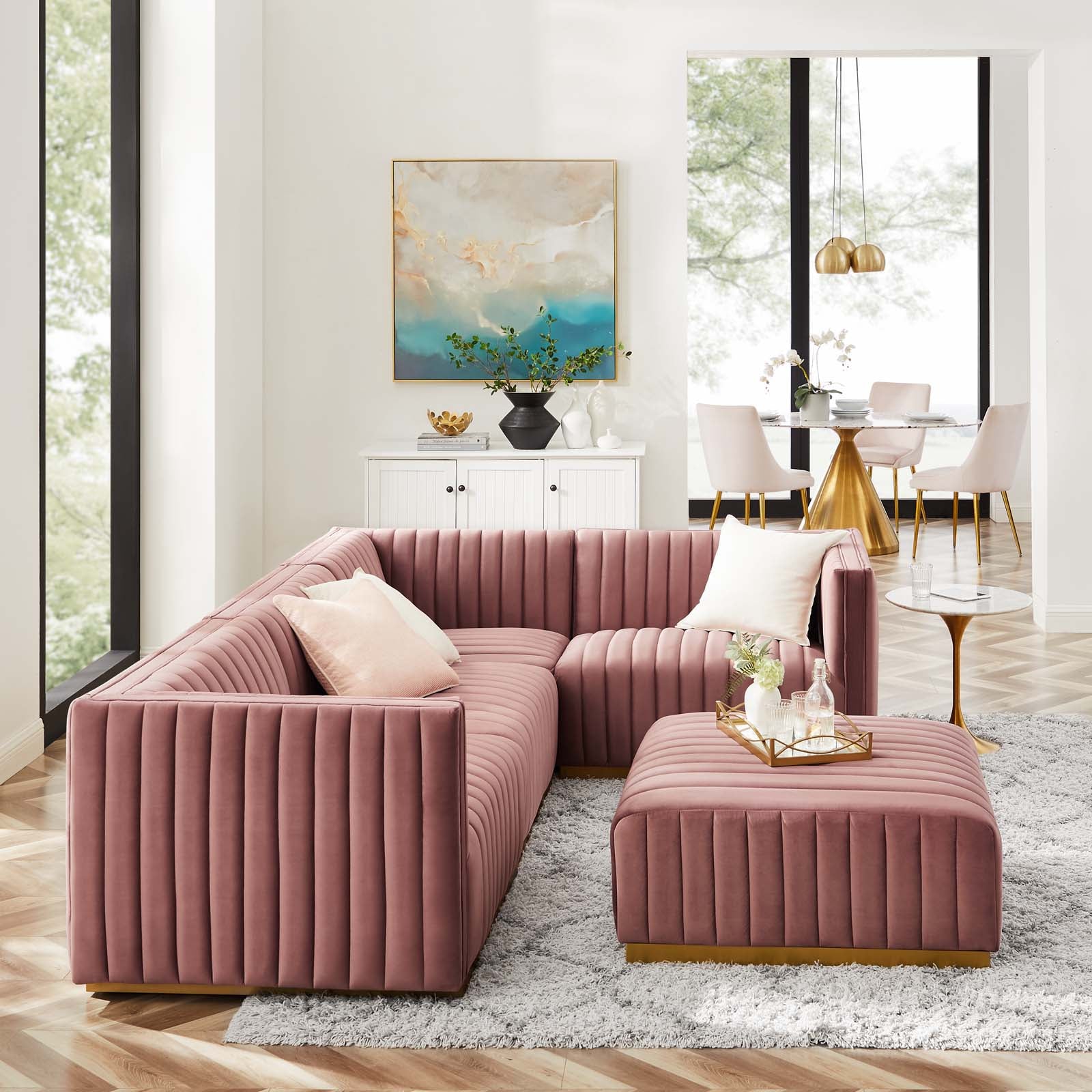Conjure Channel Tufted Performance Velvet 5-Piece Sectional