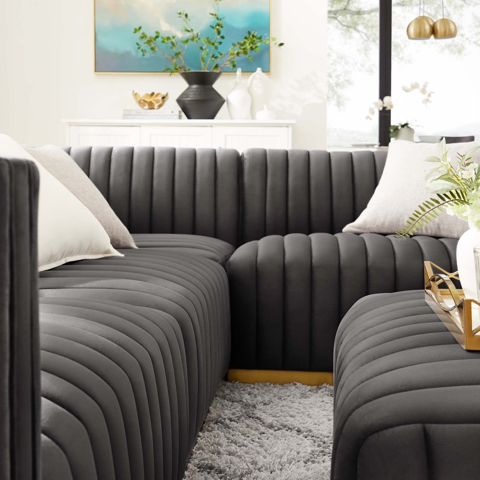 Conjure Channel Tufted Performance Velvet 5-Piece Sectional