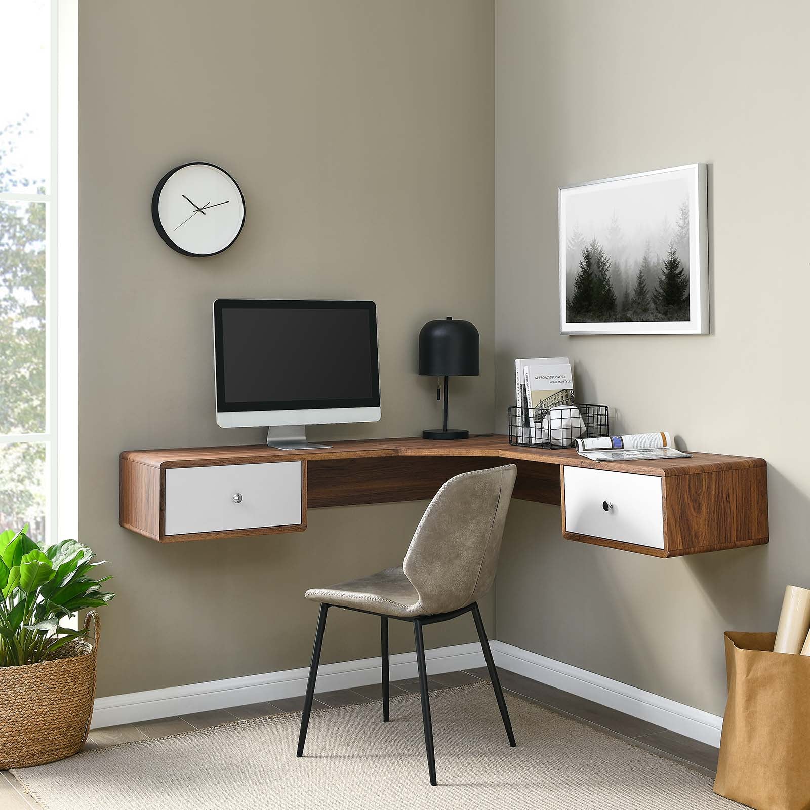Transmit 55" Wall Mount Corner Wood Office Desk - East Shore Modern Home Furnishings